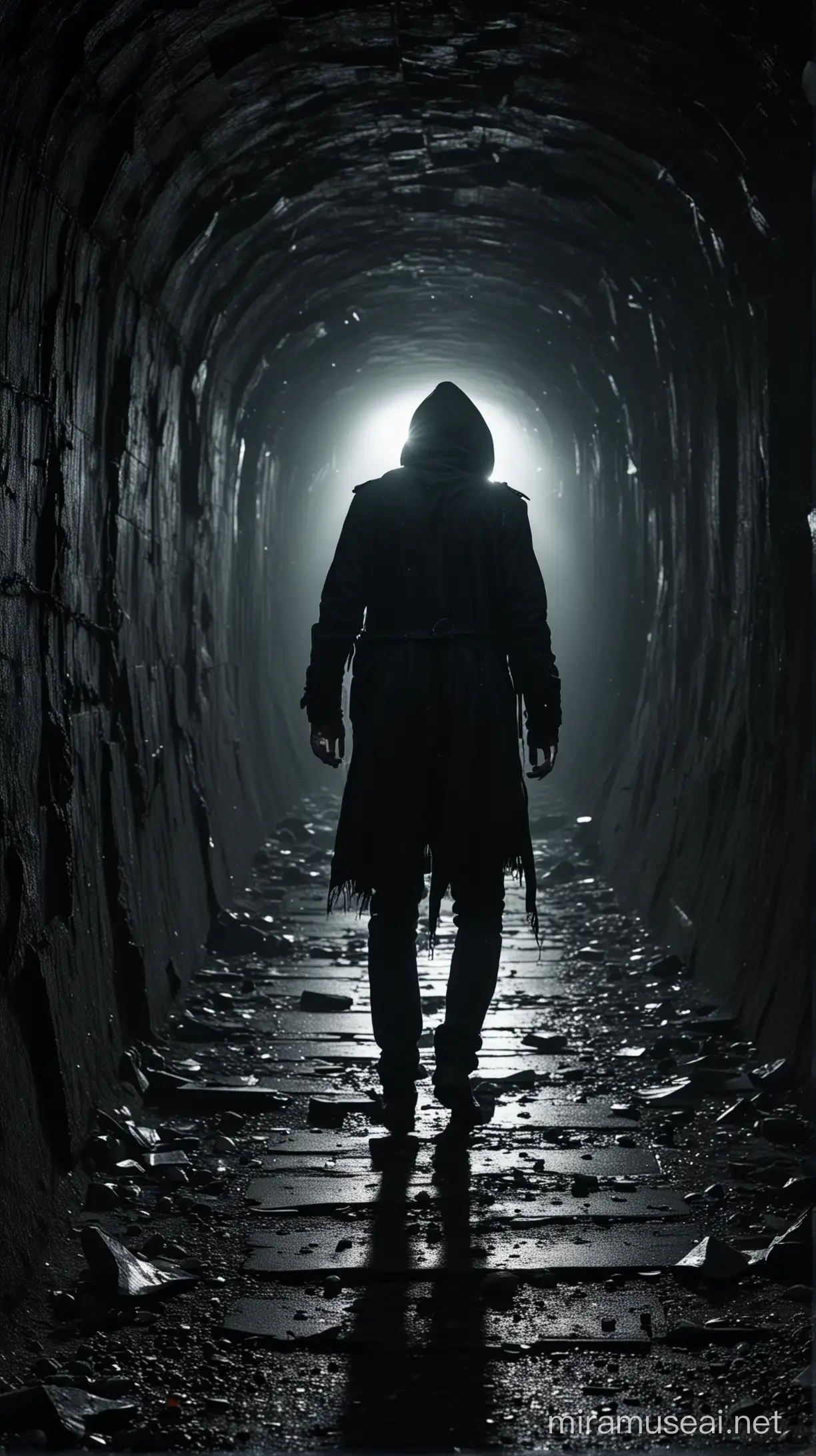 Desperate Man Struggles Through Treacherous Dark Tunnel