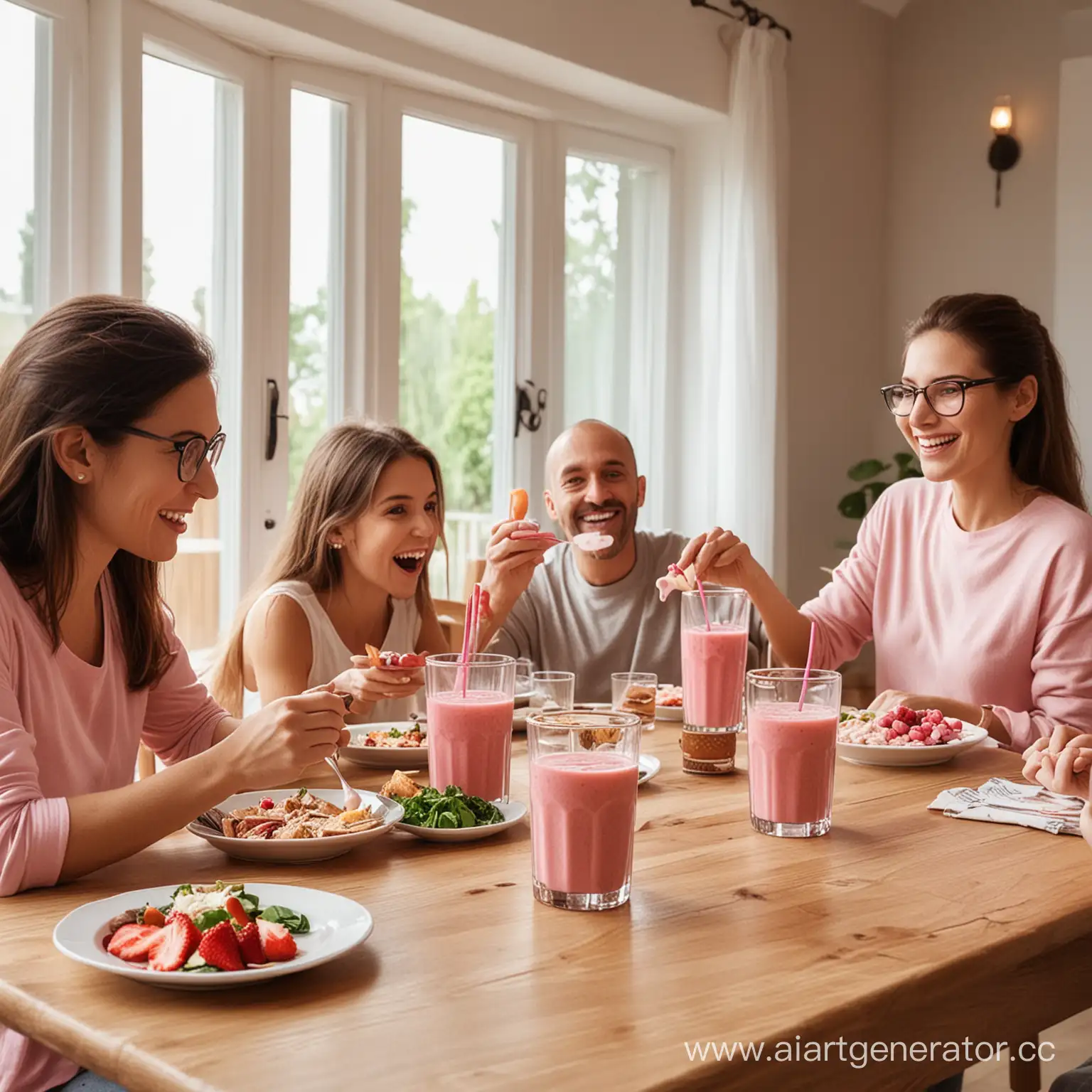 Warm-Family-Dinner-Scene-with-Pink-Smoothies