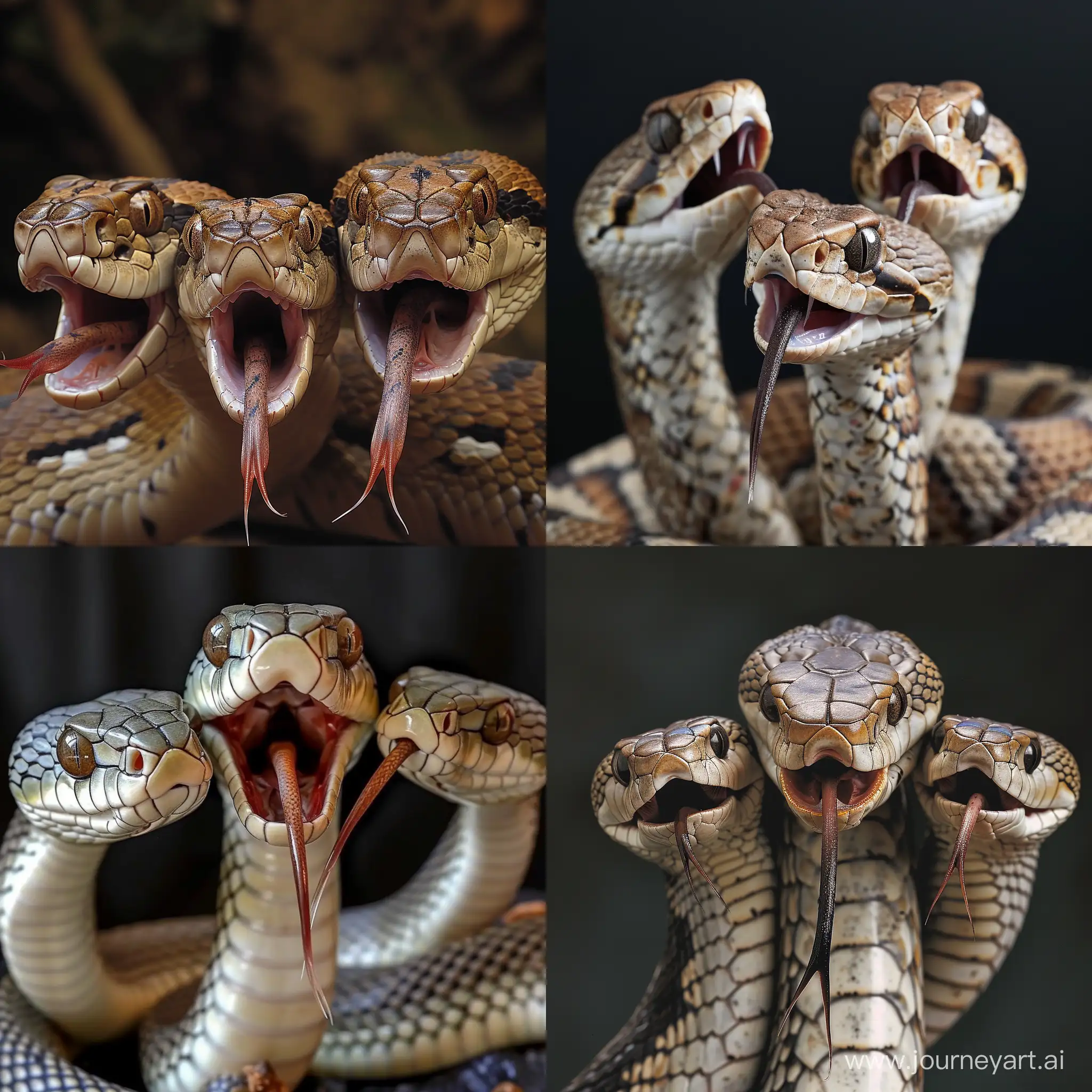 A snake with 3 heads and 5 tongues