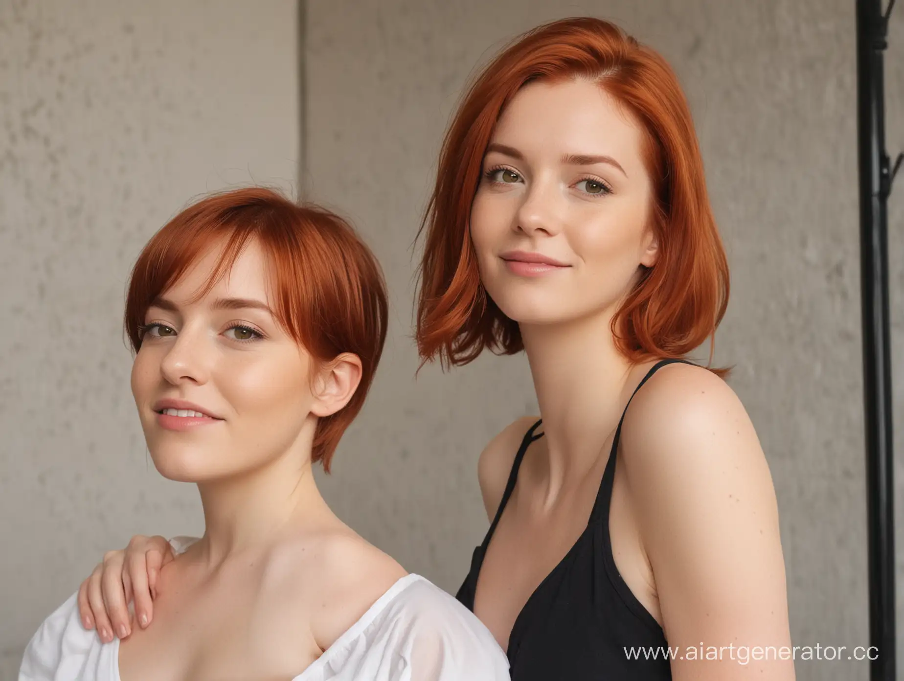 Girl-with-Long-Red-Hair-and-Woman-with-Short-Hair-Standing-Together