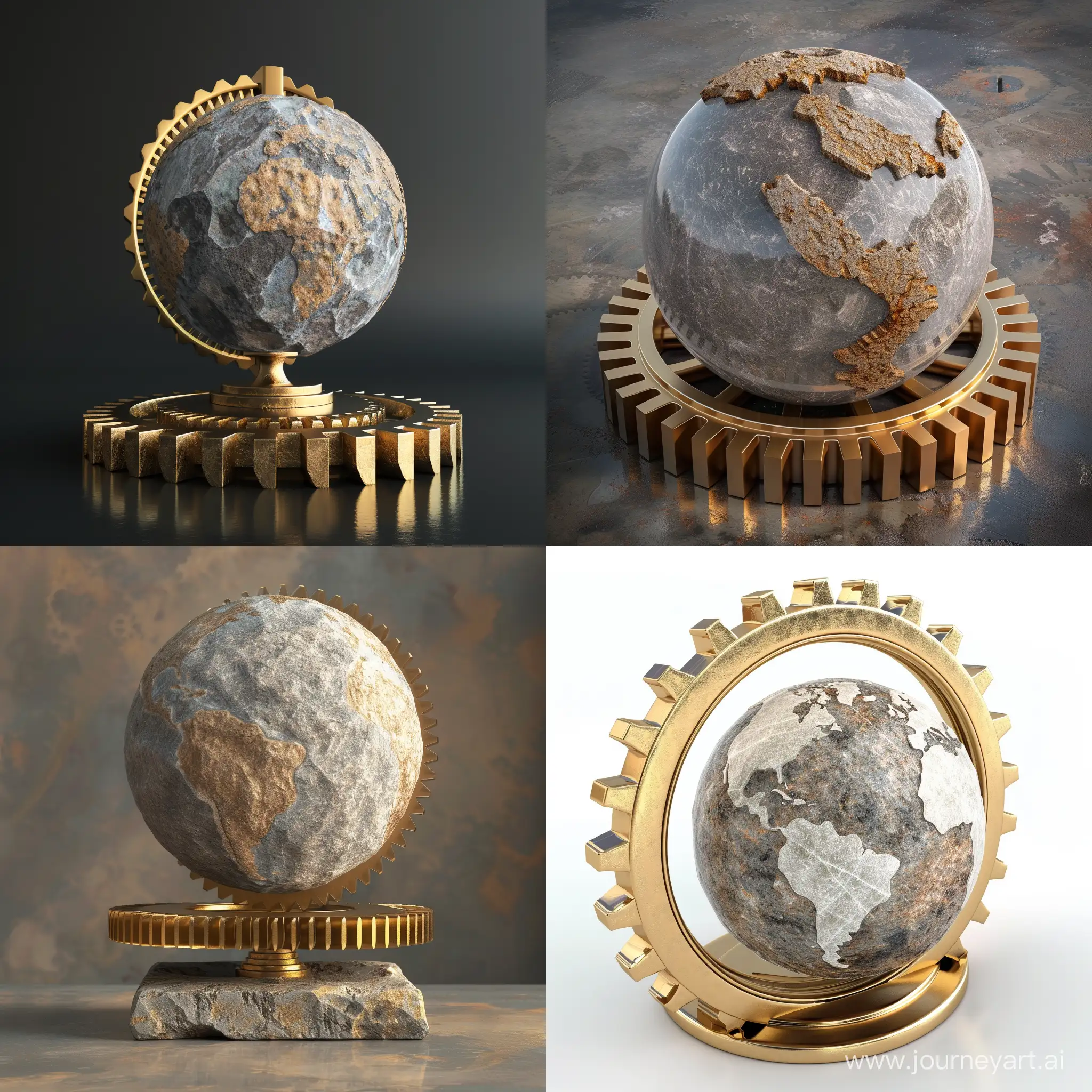 Large stone globe on golden gear