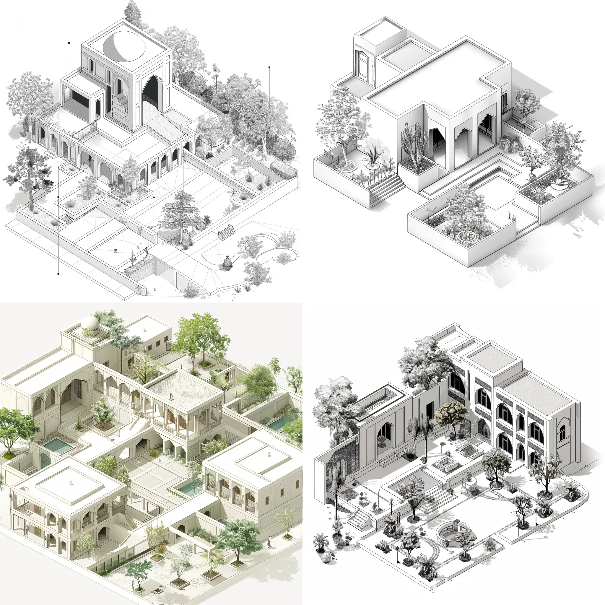 Historic-Persian-Architecture-Meets-Modern-Residential-Design-in-Isometric-2D-Illustration