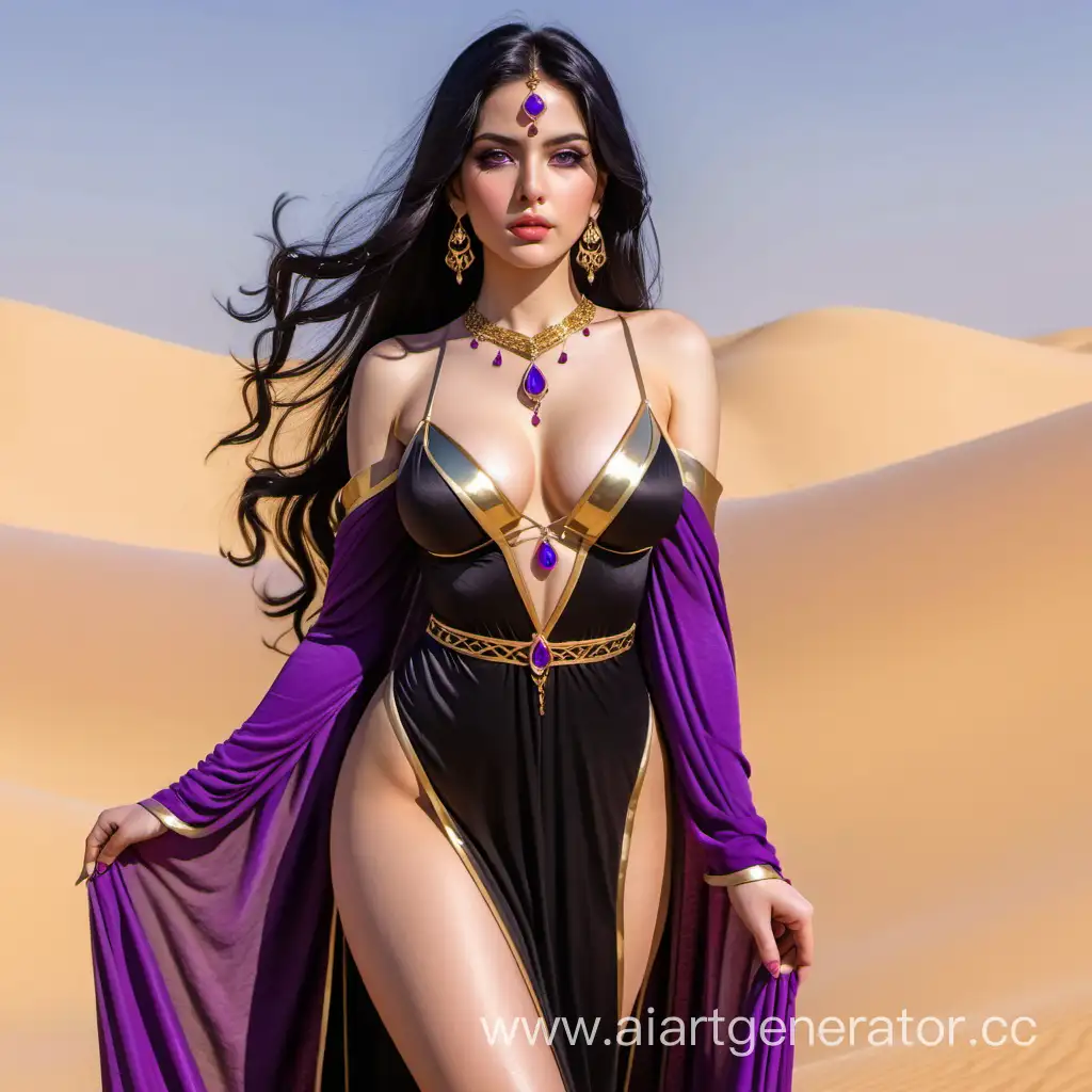 Elegant-Persian-Princess-in-Transparent-Black-Dress-Amidst-Medieval-Desert-Oasis