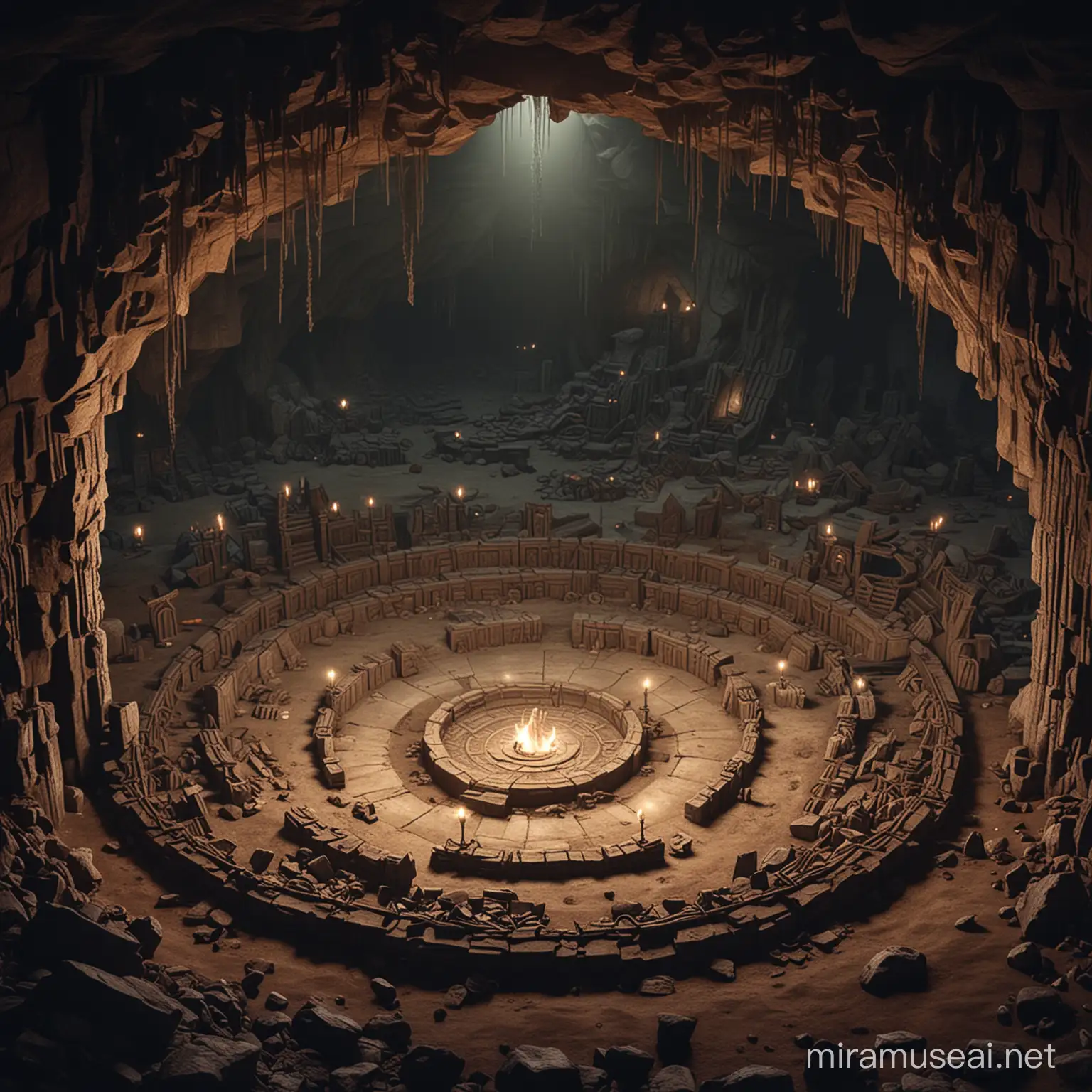 a summoner's circle ruin in an underground cave