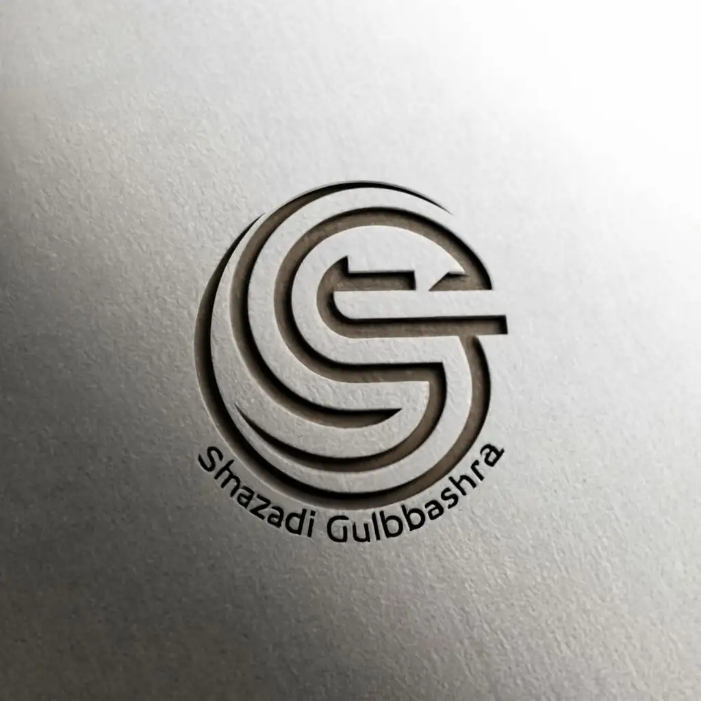 logo, The 3d a sleek and modern logo  The logo features a stylized letter "SG" with a curved line connecting it to the word "Shahzadi Gulbashra," creating a visually striking and futuristic docian on the wall mirror, with the text "The 3d a sleek and modern logo", typography