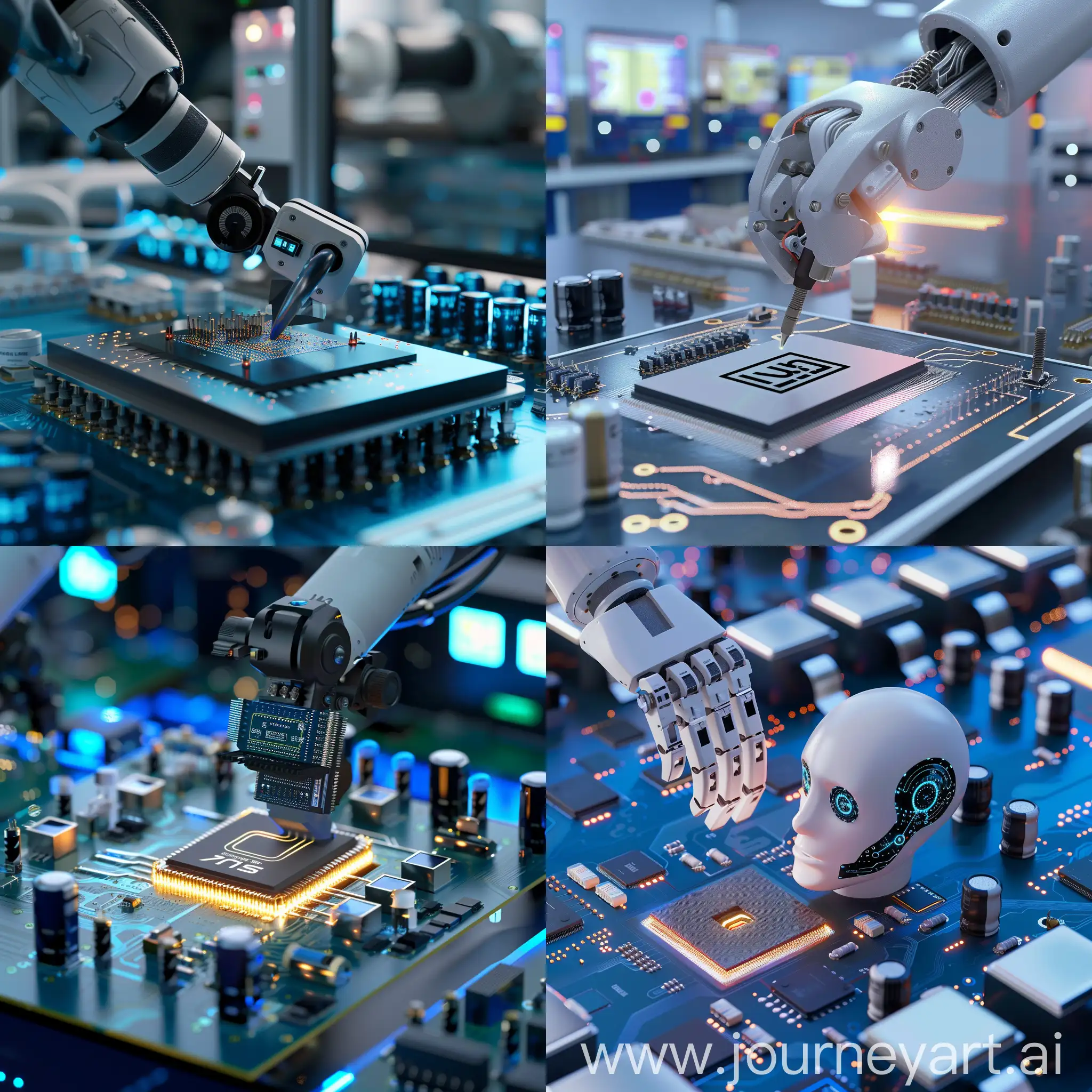 create an imagine to symbolize AI applications in semiconductor manufacturing. especially backend manufacturing like testing or packaging.