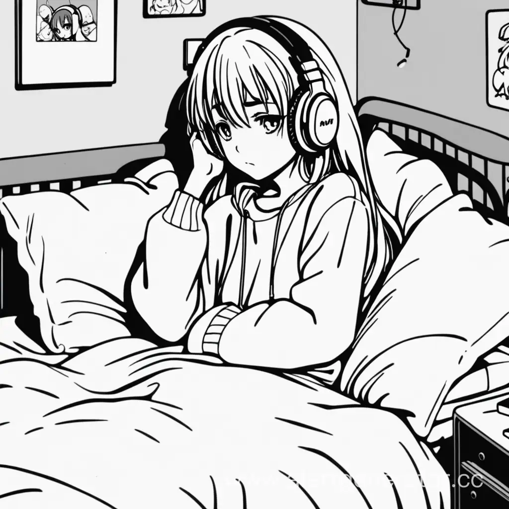 Lonely-Anime-Character-Listening-to-Music-in-Bed
