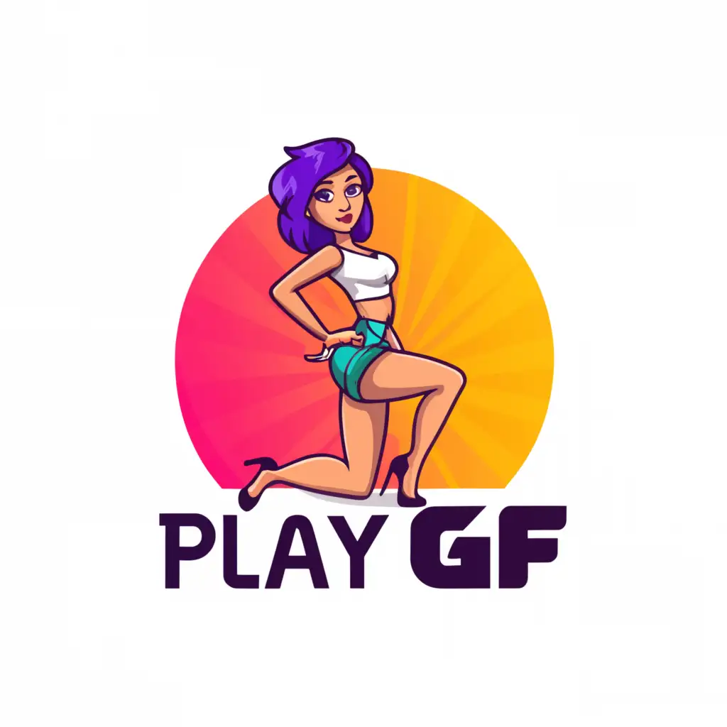 a logo design,with the text "PLAYGF", main symbol:super short skirt cam girl,Moderate,clear background