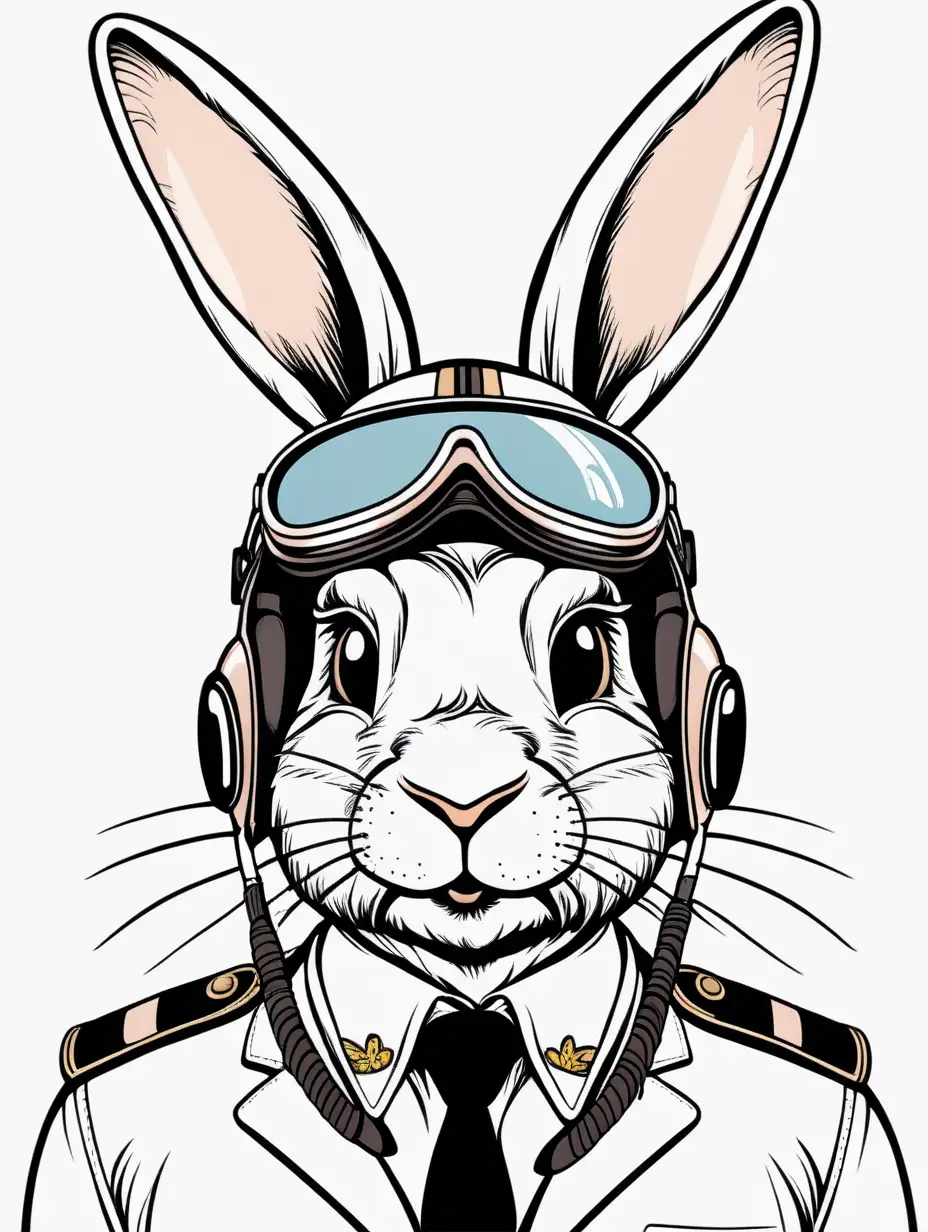 Easter bunny pilot head, contour, white background 