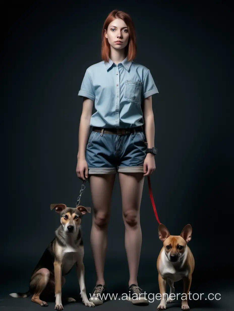 Female dogcatcher in shorts, full height 