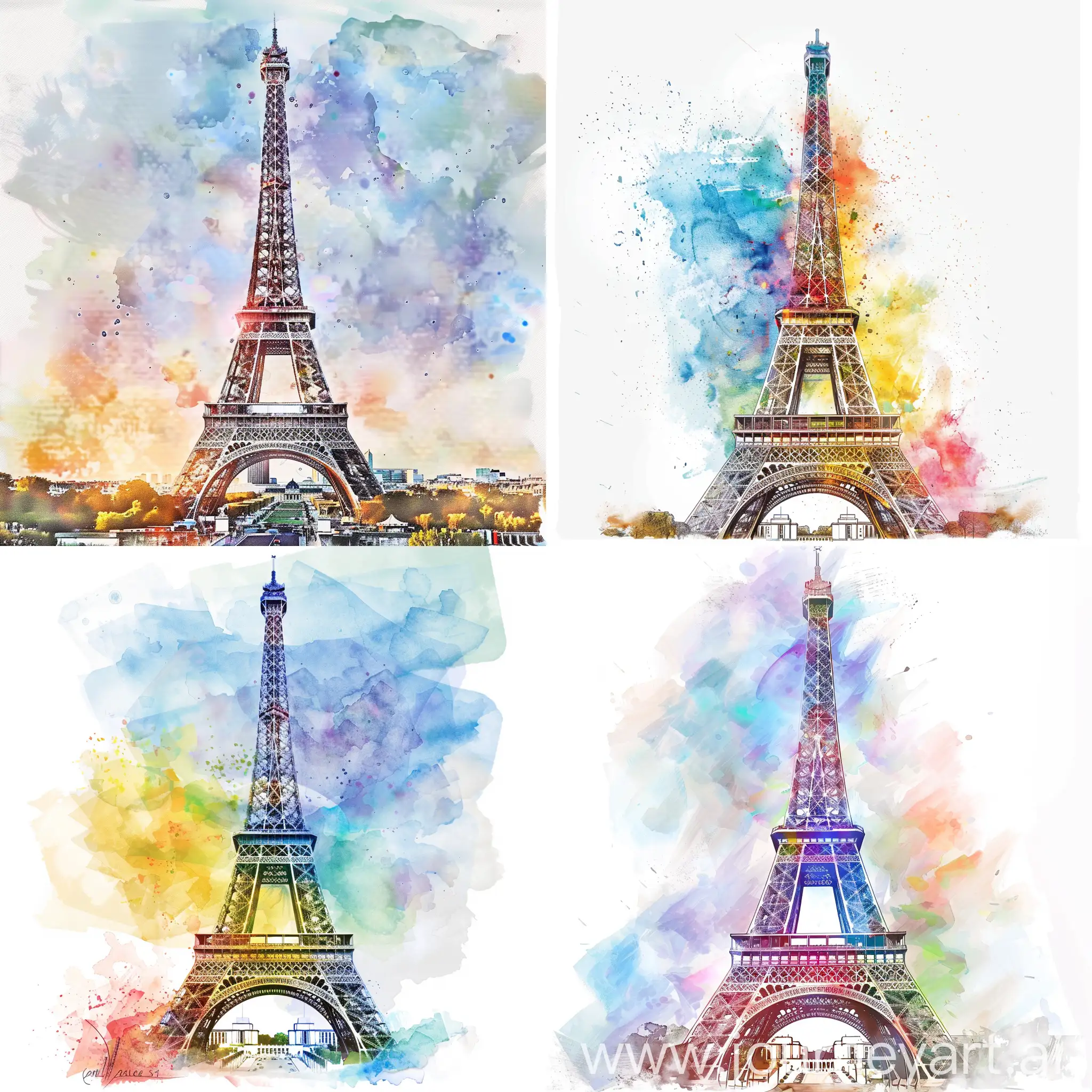 Eiffel-Tower-Watercolor-Painting-Iconic-Parisian-Landmark-in-Serene-Watercolor-Style