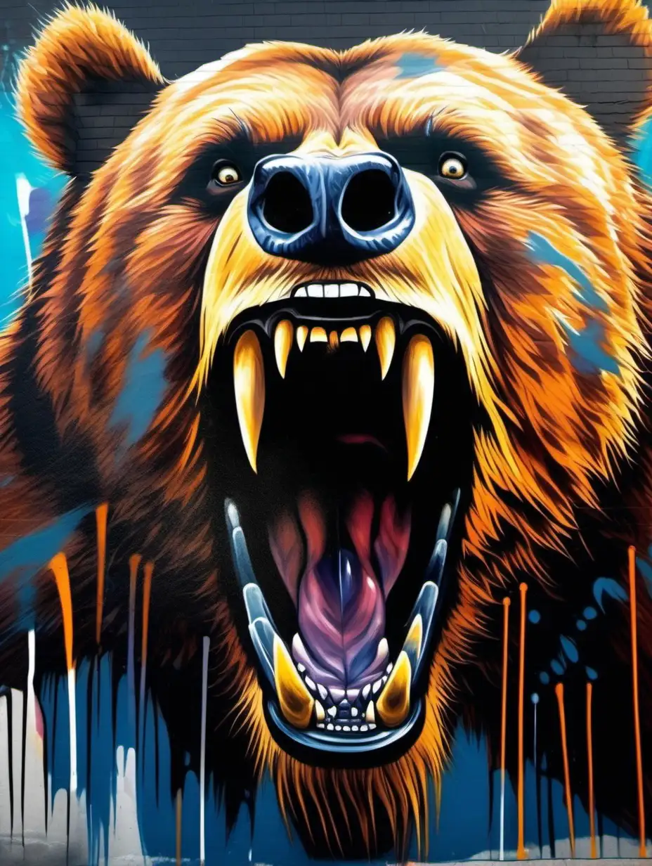 Fierce Grizzly Bear Wall Painting with RazorSharp Teeth and Piercing Eyes