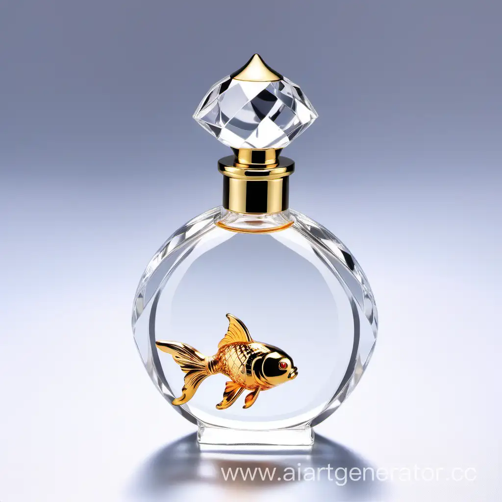 парфюмерный прозрачный  хрустальный флакон с  золотой пробкой в виде рыбки