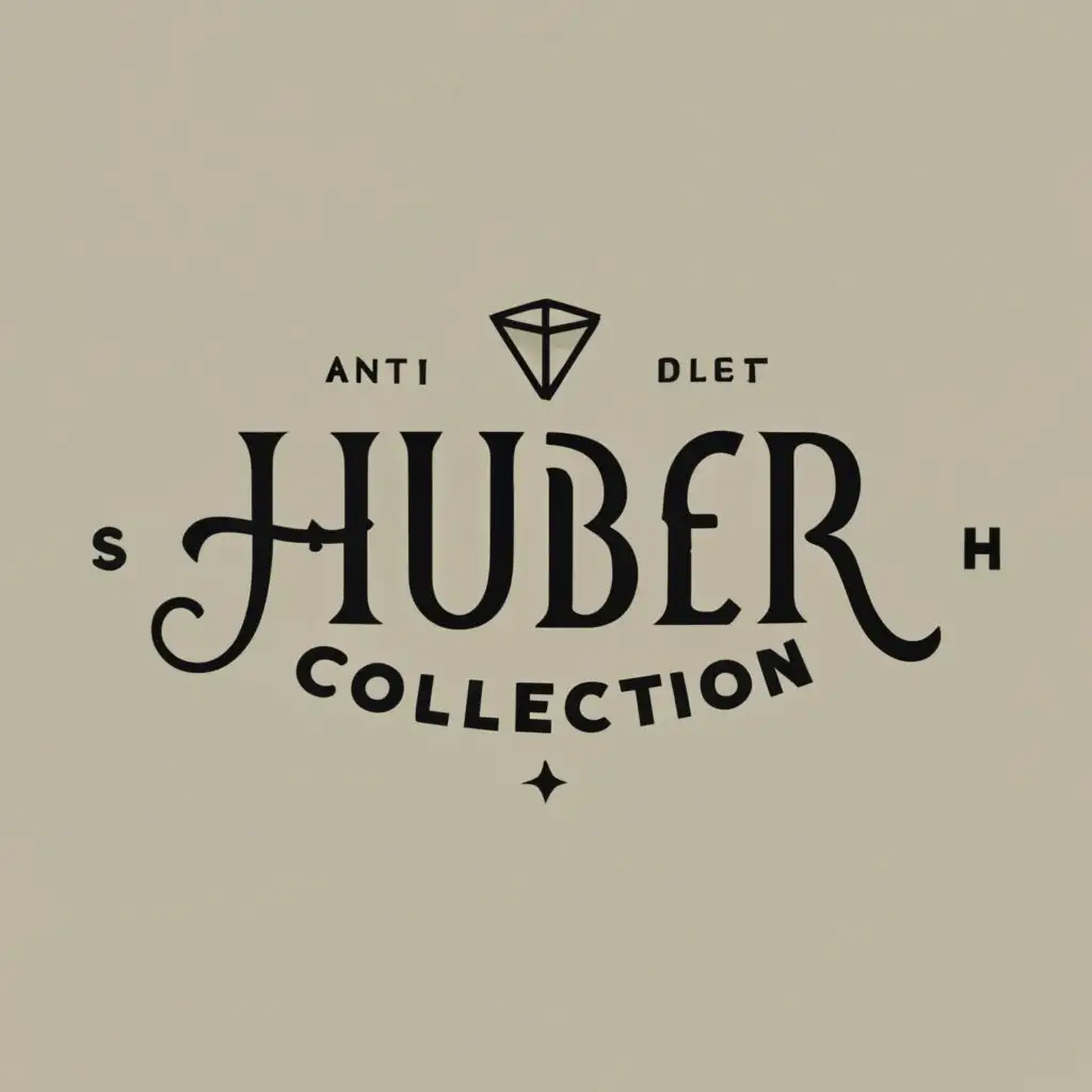 logo, Antiquities, Watches, Jewellery, Fragrances, Bags, Diamonds, with the text "HUBER COLLECTION", typography