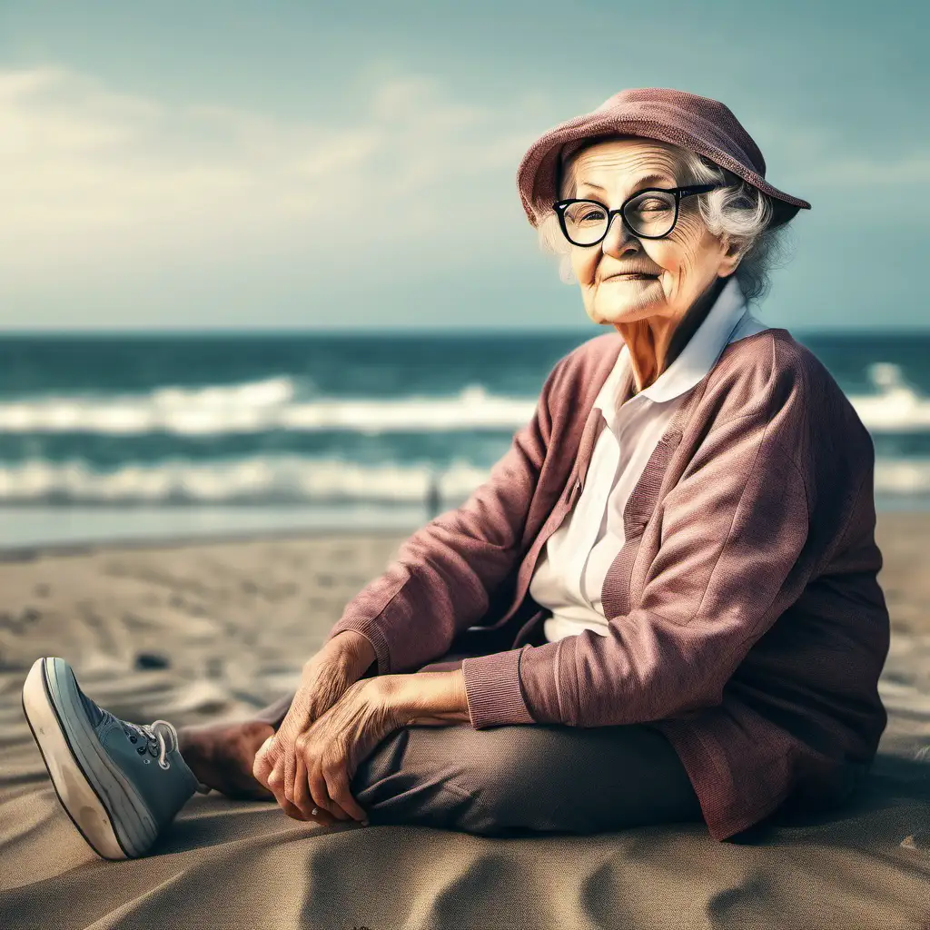 Elderly Woman Contemplating Serenity Charismatic Granny Admiring Inspiring Seascape