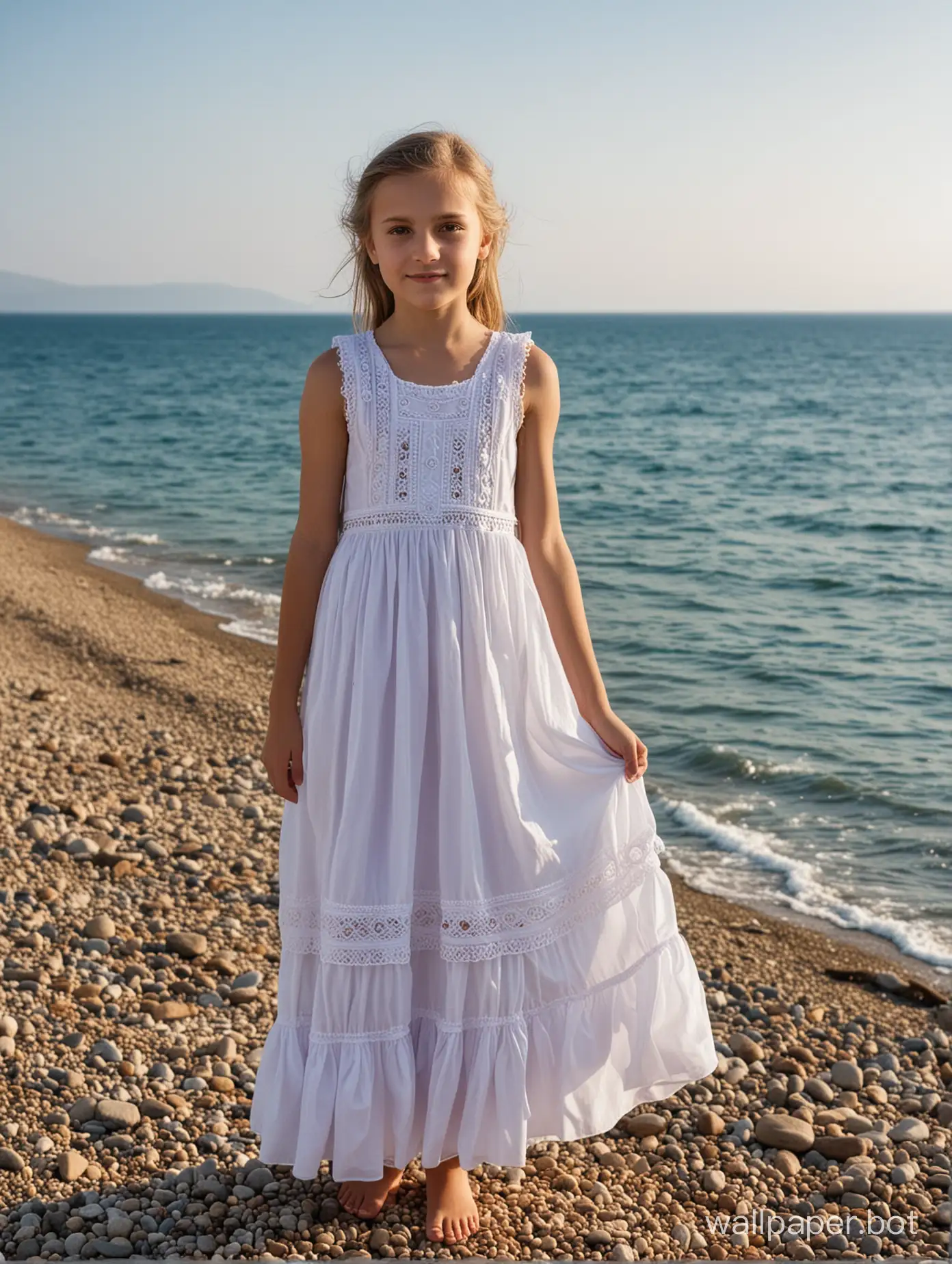 Seaside-Portrait-of-a-10YearOld-Girl-in-Elegant-Dress