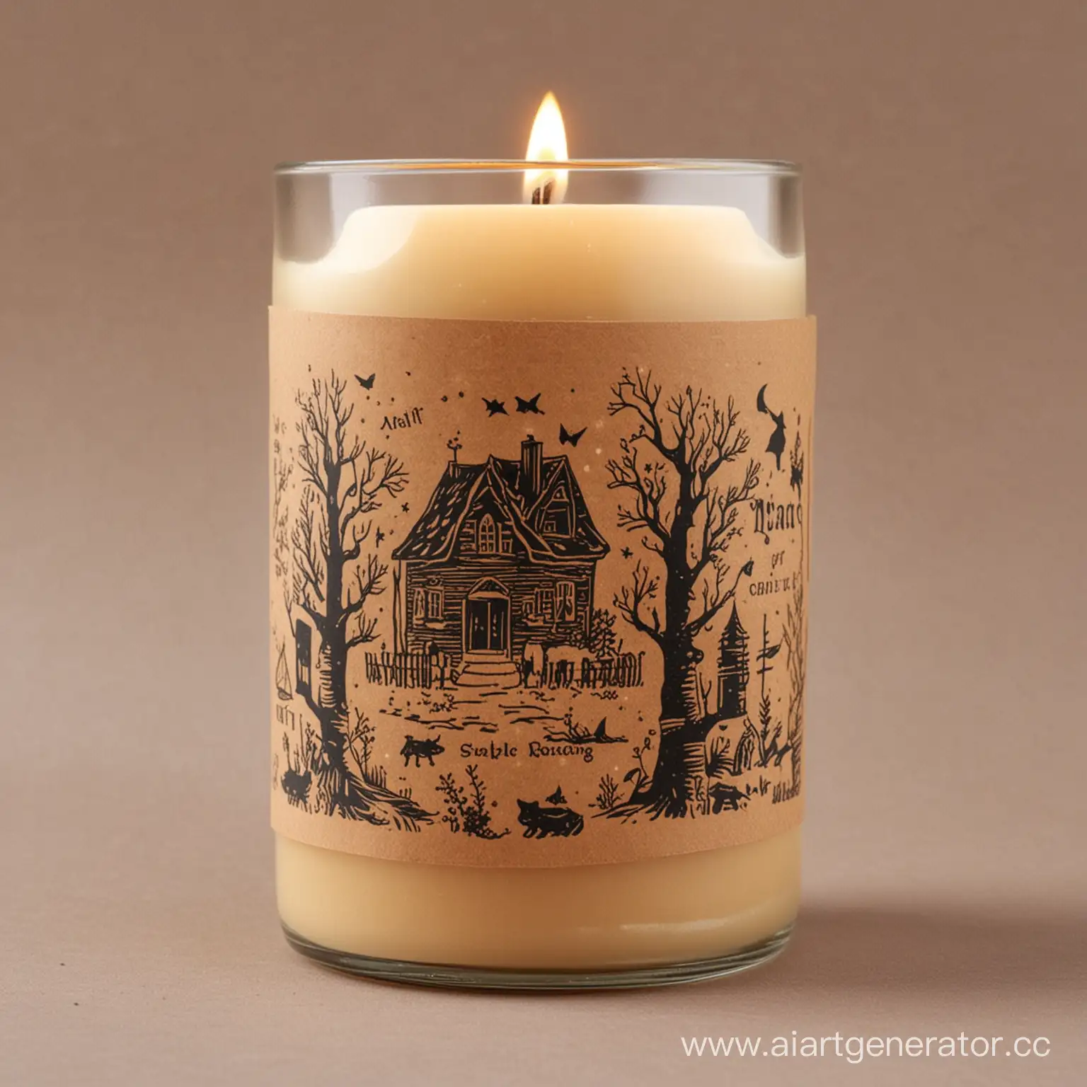 Craft candle style witch cottage core with nice craft paper label with logo