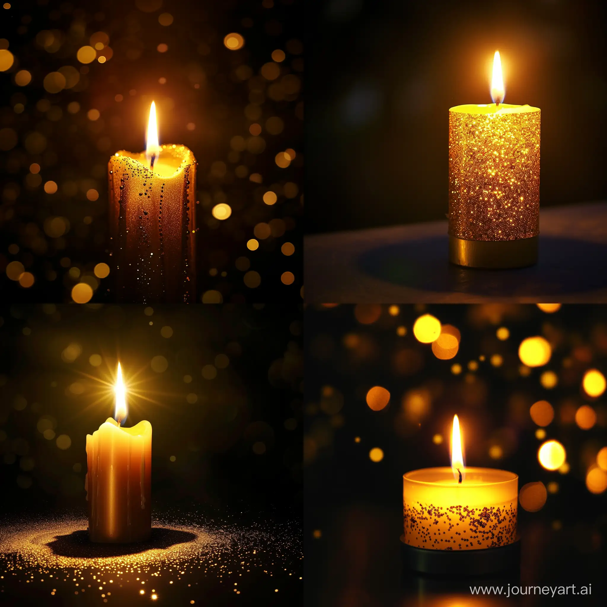 a candle shining golden light in the darkness, lighting the way to hope and joy