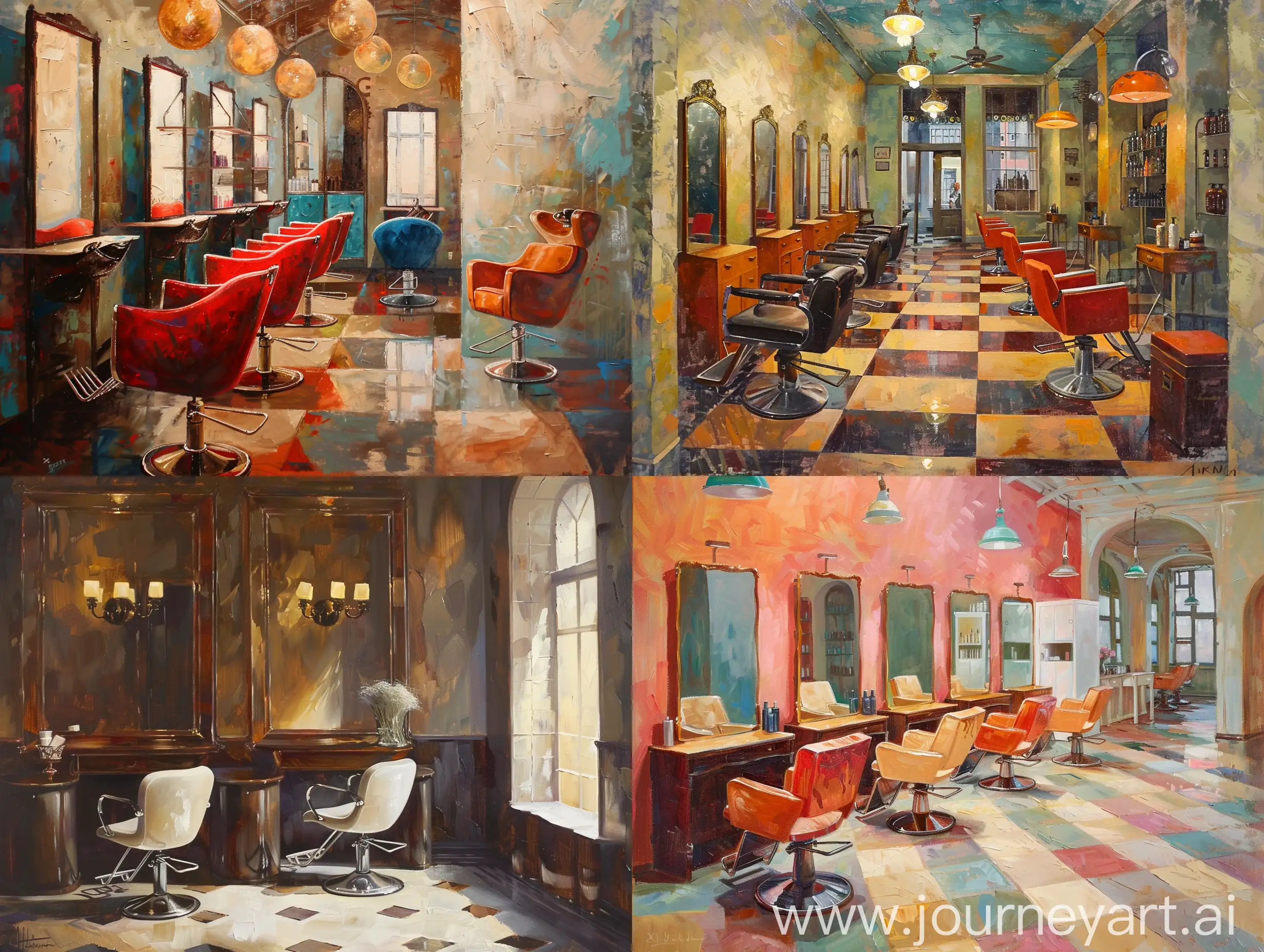 Exquisite hair salon, oil painting --v 6 --ar 4:3 --no 48823