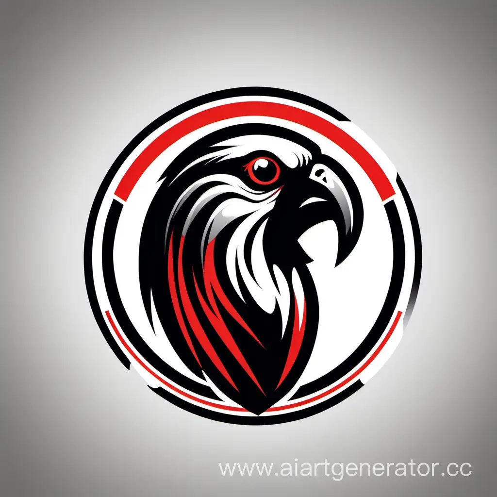 Кричащий попугай, круглый логотип, минимализм, чёрный и красный цвет