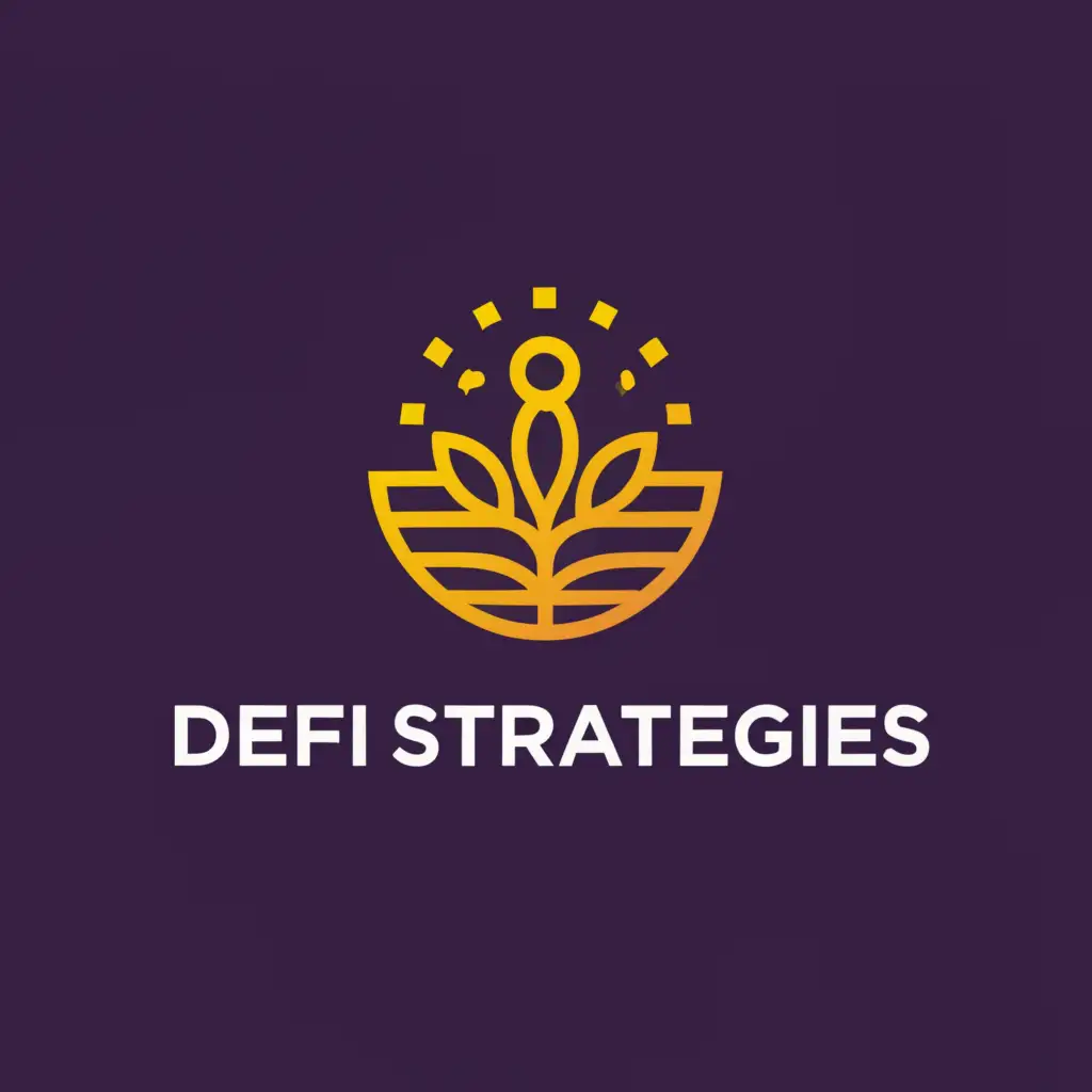 a logo design,with the text "DeFi Strategies", main symbol:hot sun and a shady tree

colors should be dark purple and gold,Moderate,be used in Technology industry,clear background