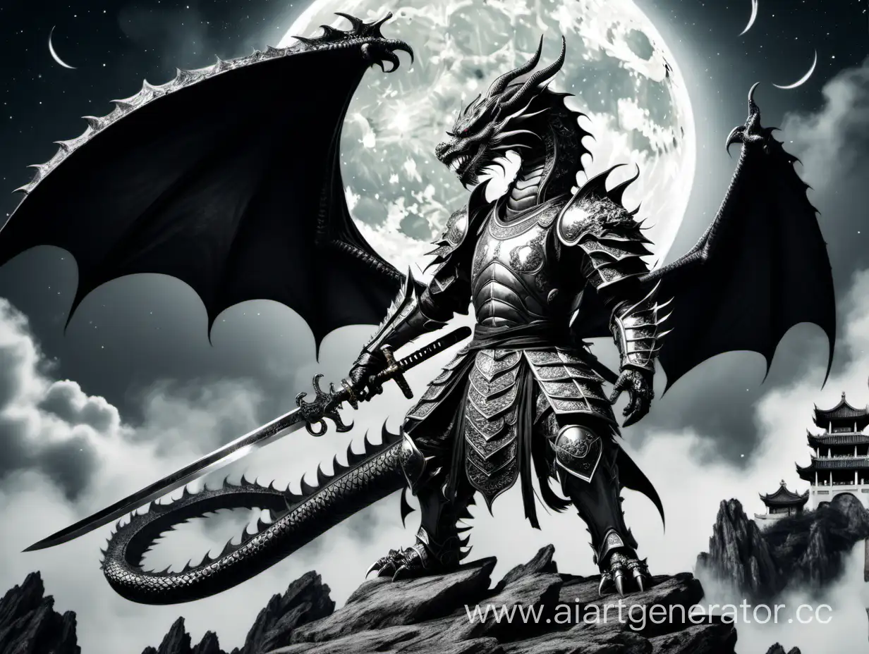 Knight-in-Advanced-Armor-Battles-Chinese-Dragon-under-Moonlight