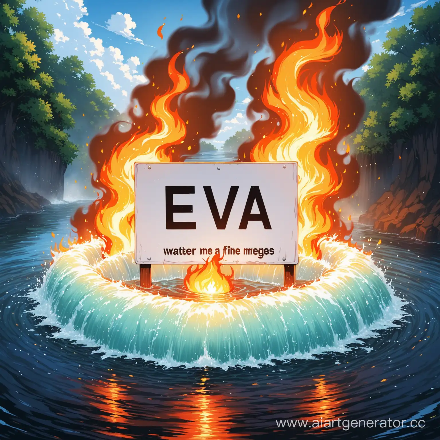 Contrasting-Elements-Water-and-Fire-Merge-with-EVA-Sign