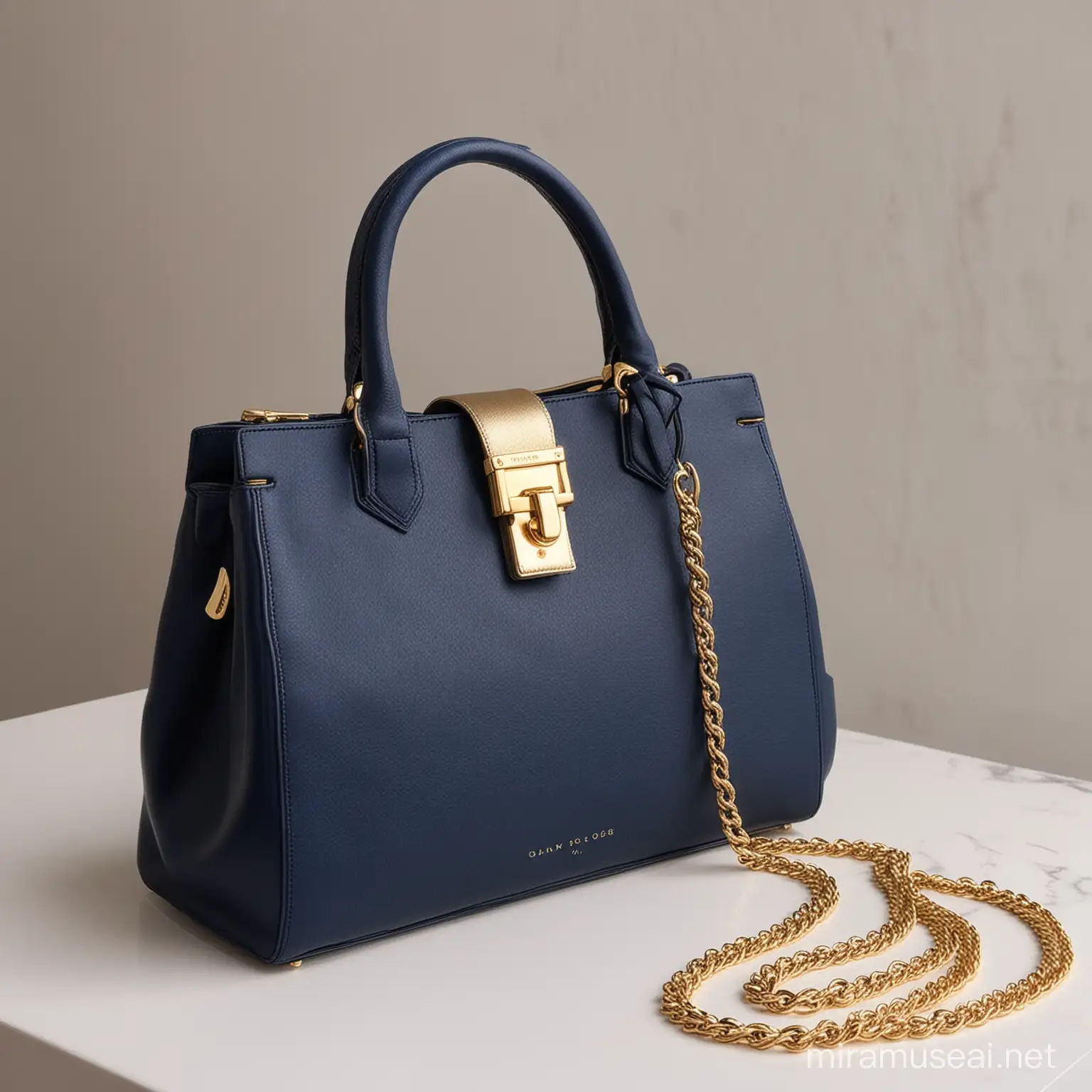 Classy Navy Blue and Gold Bag Elegant Luxury Accessories Brand