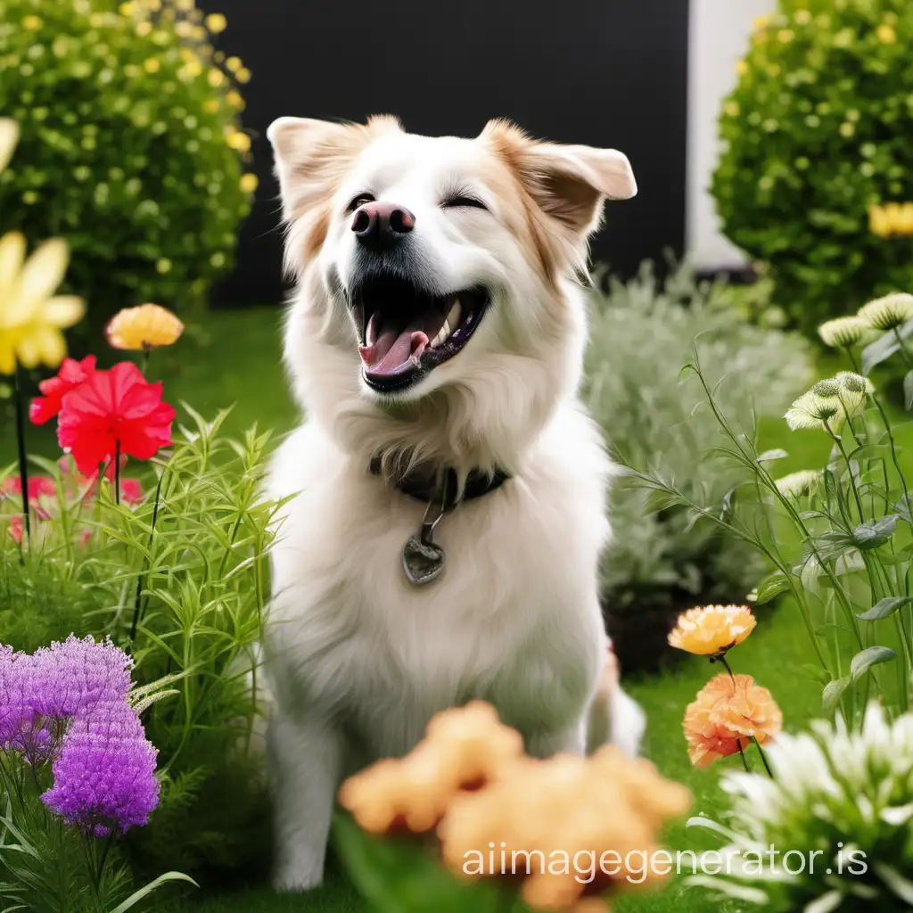 A happy dog in the garden