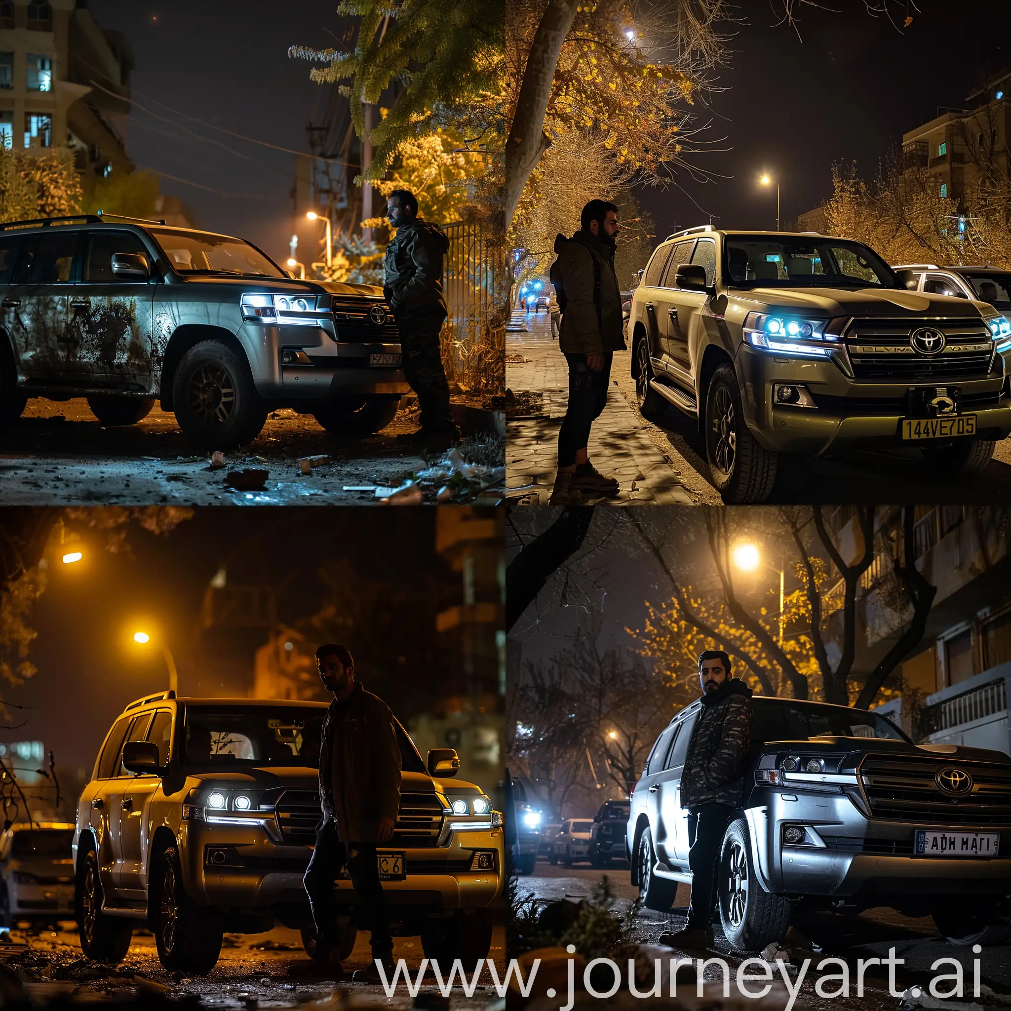 Survivor-Standing-by-Land-Cruiser-Ready-to-Fight-Zombies-in-Tehran-at-Night
