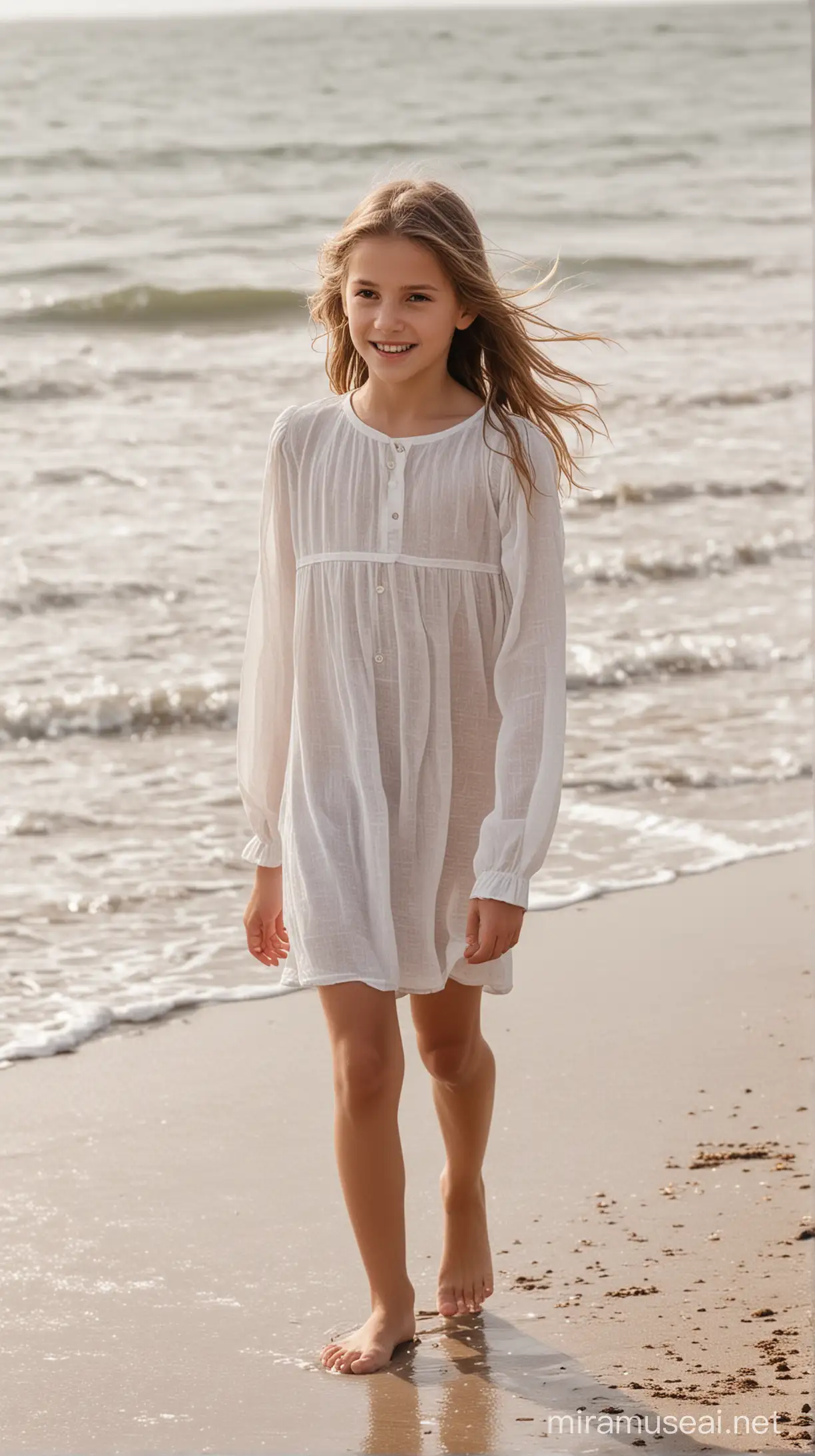 Young Girl Walking on a Beach at Sunset Tranquil Coastal Scene