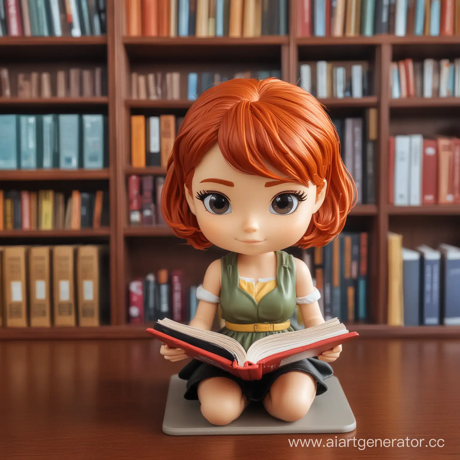 RedHaired-Girl-Reading-Book-Surrounded-by-Funko-Figures-in-Library