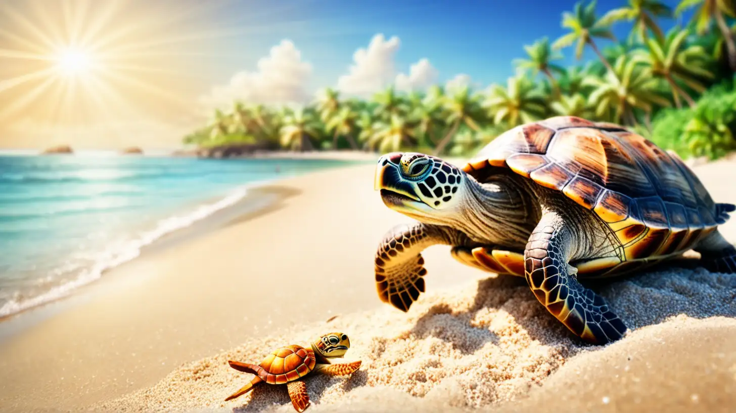 Turtle Enjoying Sunbath on Sandy Beach
