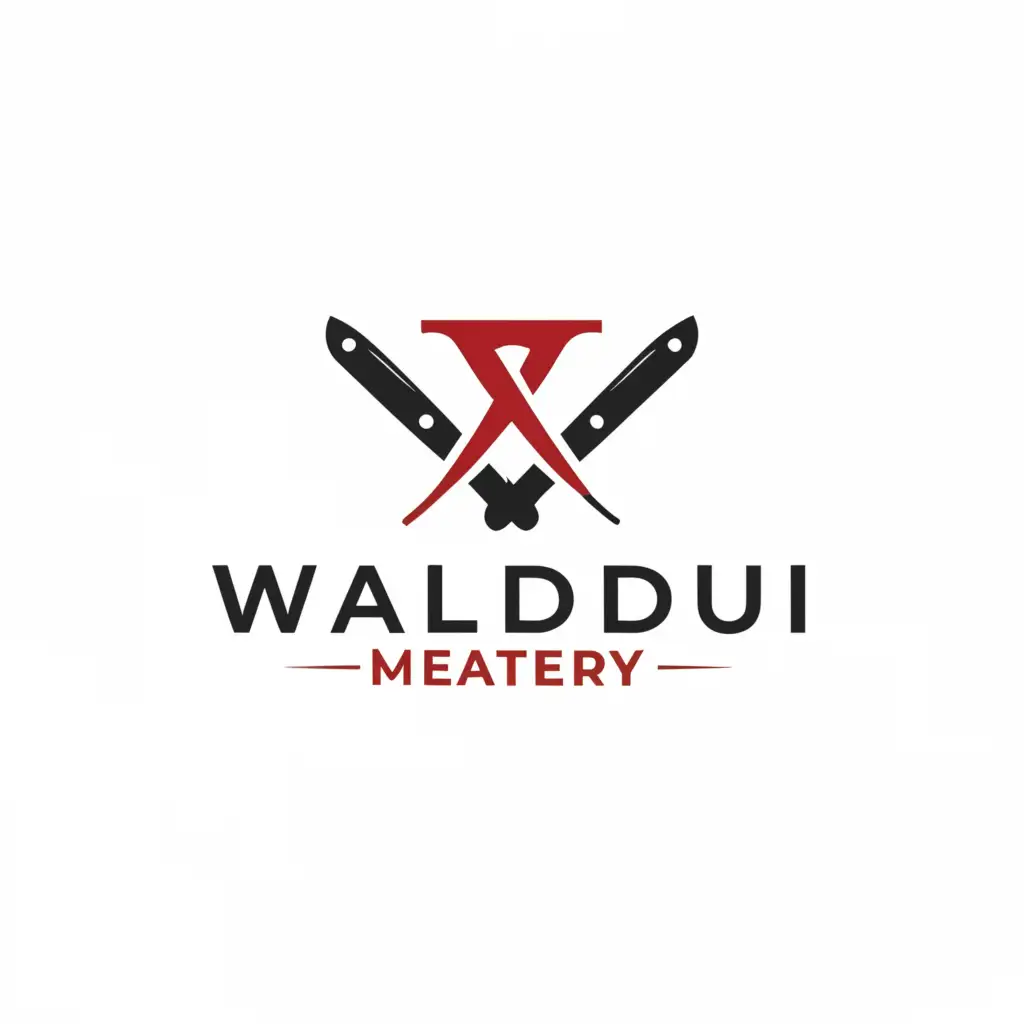a logo design,with the text "WALDAU MEATERY", main symbol:knives,Minimalistic,clear background