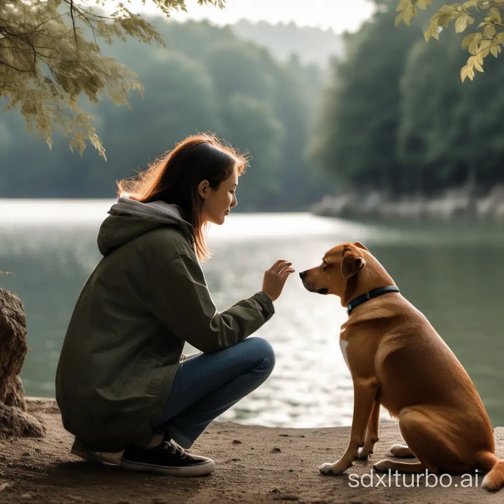 Harmonious Bond Person and Dog Share Tranquil Moment in Nature | SDXL Free  Online