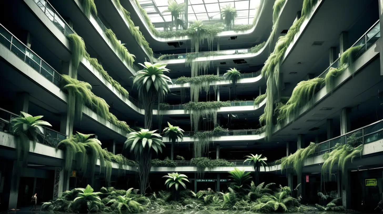 Abandoned FiveFloor Mall Overgrown with PostApocalyptic Foliage