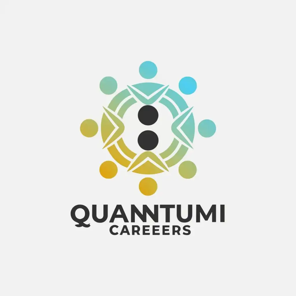 a logo design,with the text "quantum careers", main symbol:main symbol is two abstract figures in the center with several other figures surrounding them showing partnership and professionalism by lines or nodes surrounding them signifying networking, cooperation and bridging gaps within the workforce sectors. Graphical elements depicting Artificial intelligence should merge the figures.  The colour should be a shade of green showing growth, harmony and success with rose and yellow tones to show energy and dynamism. The company name should be with clean, streamlined fonts to communicate modernity.,Moderate,clear background