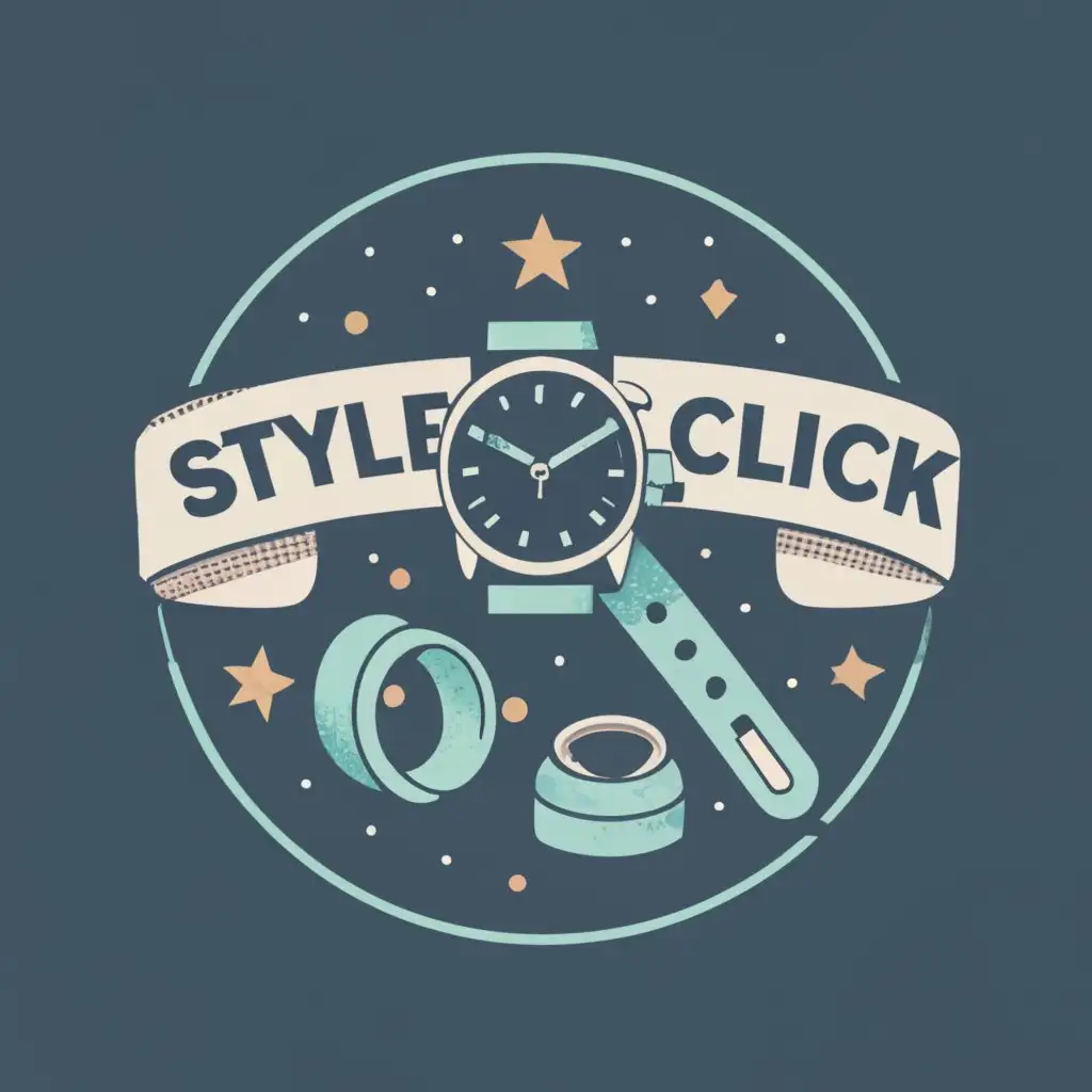 logo, Wristwatch,belt,sunglasses,tie,, with the text "Style Click", typography