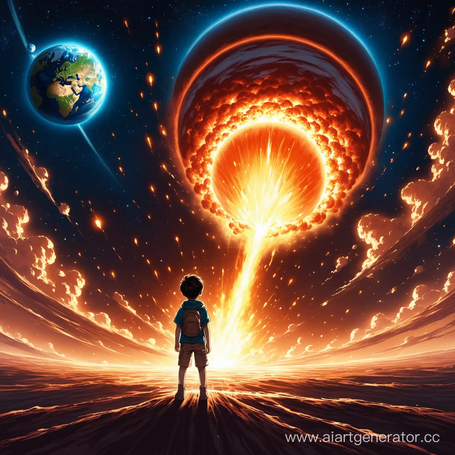 Boy-Witnessing-Earths-Destruction-on-Alien-Planet
