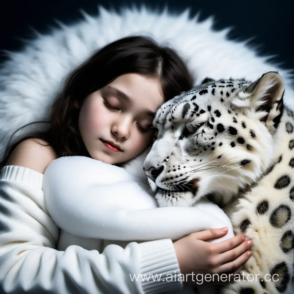 Peaceful-Slumber-Girl-Sleeping-with-White-Snow-Leopard