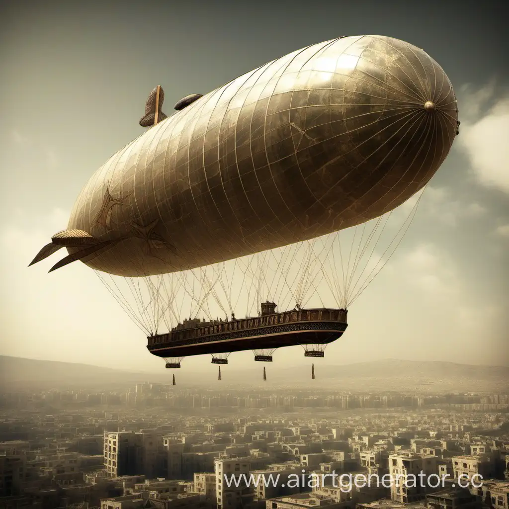 Spectacular-Aerial-View-of-Damascus-Dirigible-in-the-Twilight-Sky