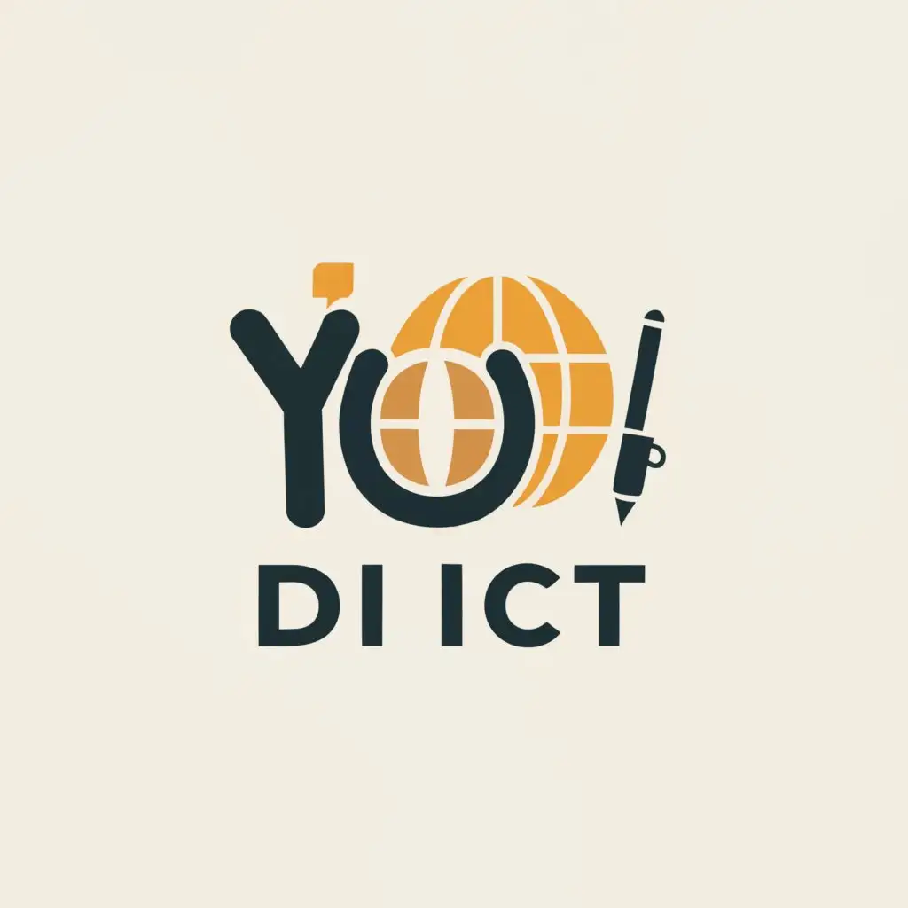 a logo design,with the text "yo! dict", main symbol:book,globe ,pen,Moderate,be used in Education industry,clear background