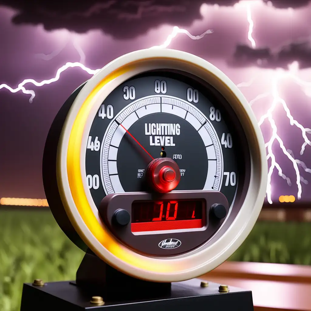 power level meter with lightning in background