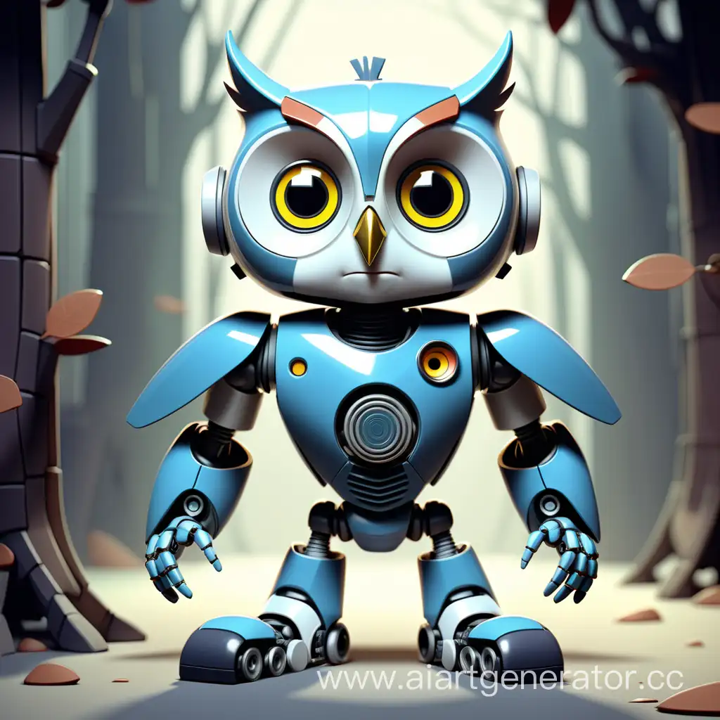 Enigmatic-Encounter-Owl-Boy-and-Robot-in-Moonlit-Forest