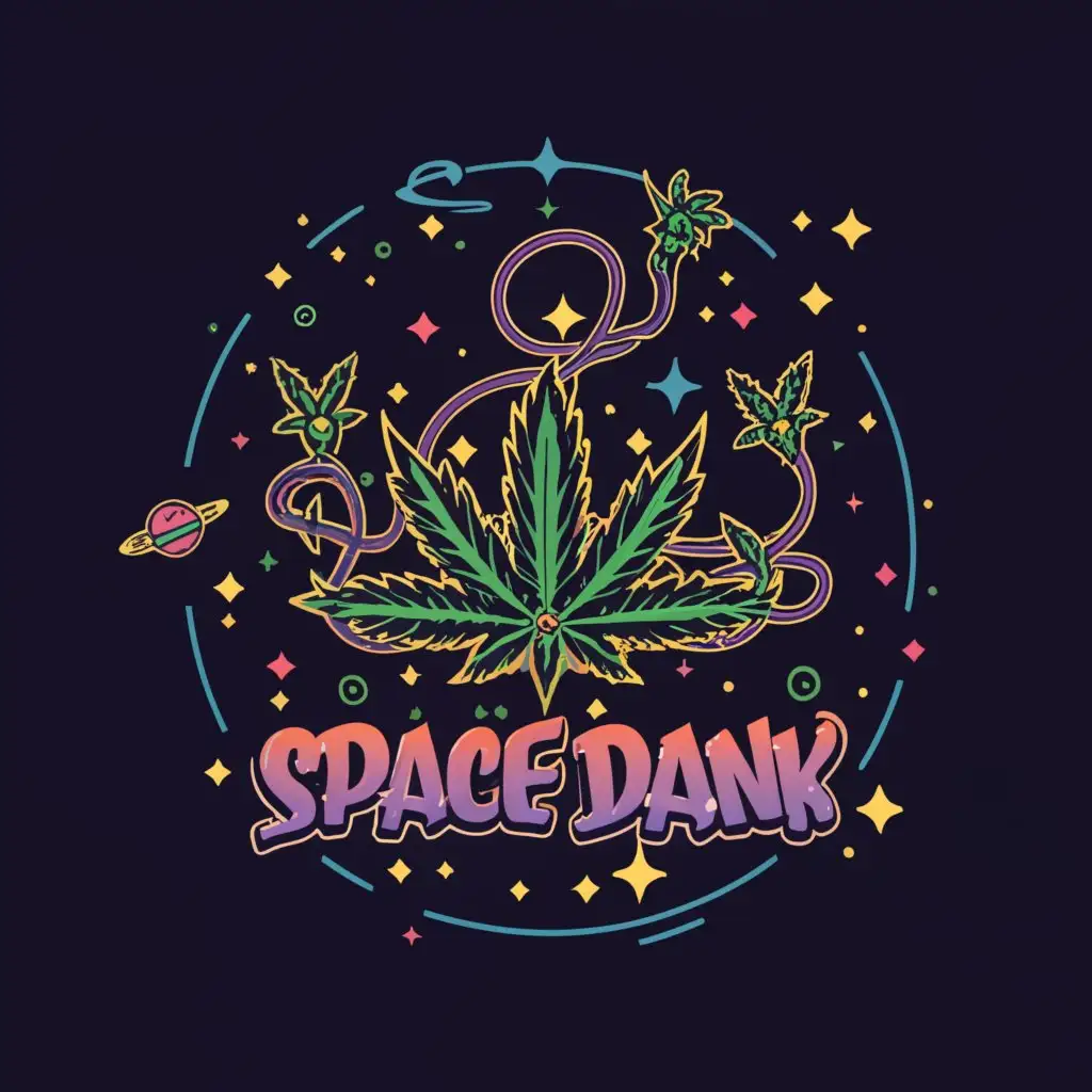 a logo design,with the text "Space dank", main symbol:Weed plant, space,Moderate,clear background
