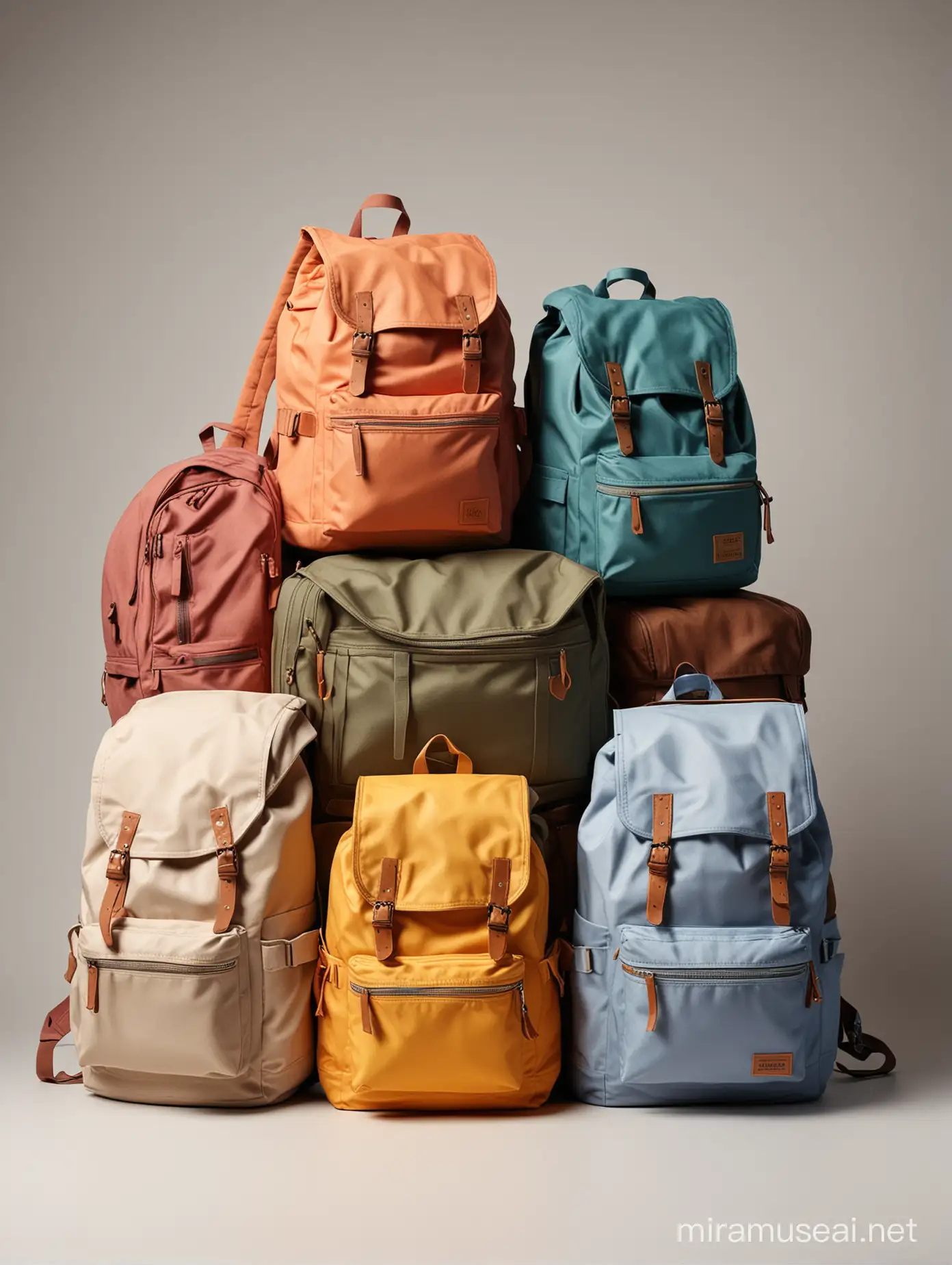 4 backpacks on light background