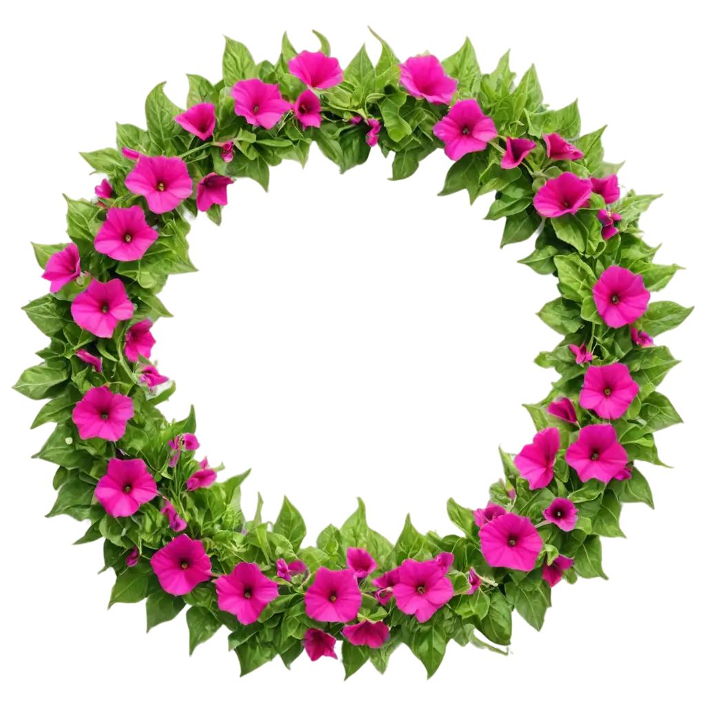 An ornate wreath made of petunias, summer, day.