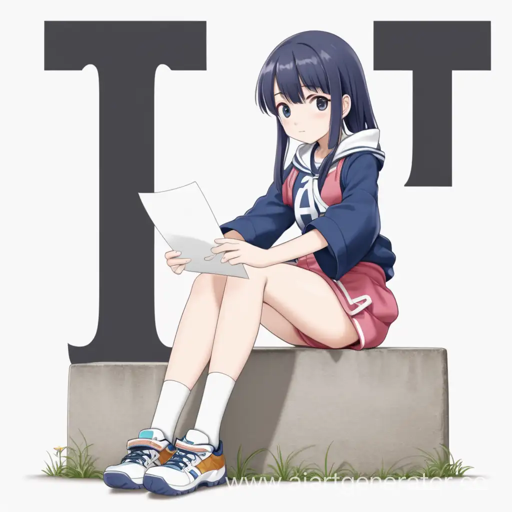 Anime-Girl-Sitting-on-Letter-Whimsical-Character-in-Playful-Setting