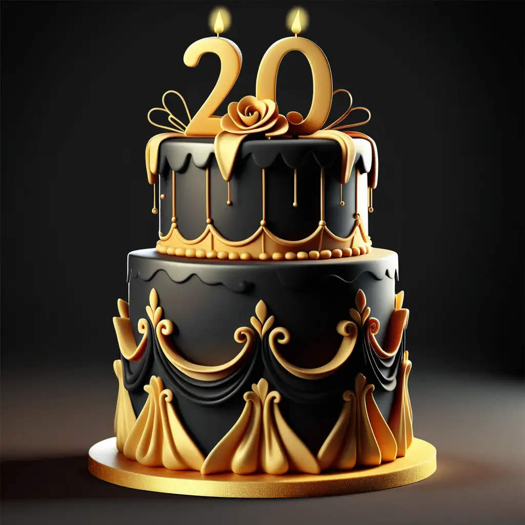 Elegant 20th Anniversary Celebration Cake Sumptuous Gold and Black Fantasy Dessert