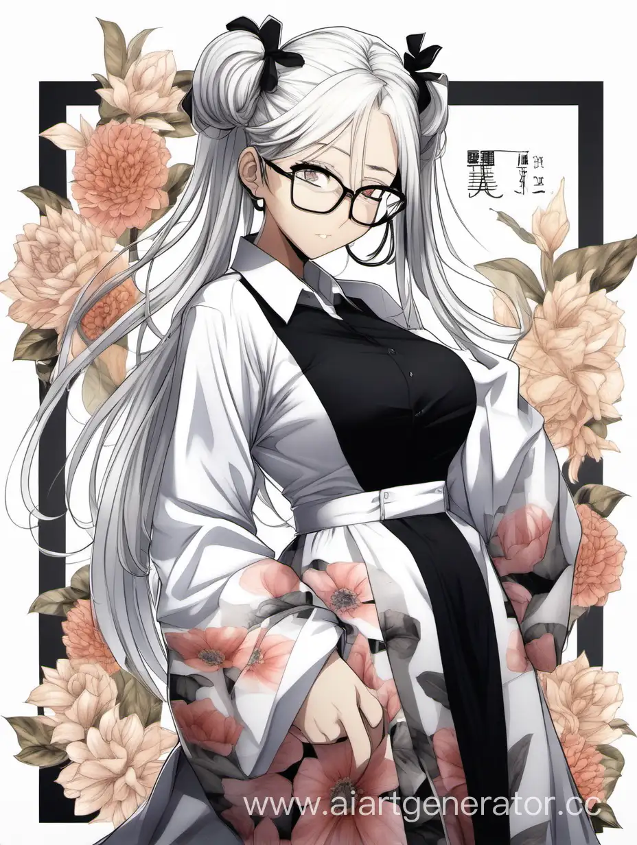 Elegant-Woman-with-White-Hair-and-Glasses-in-Floral-Print-Dress